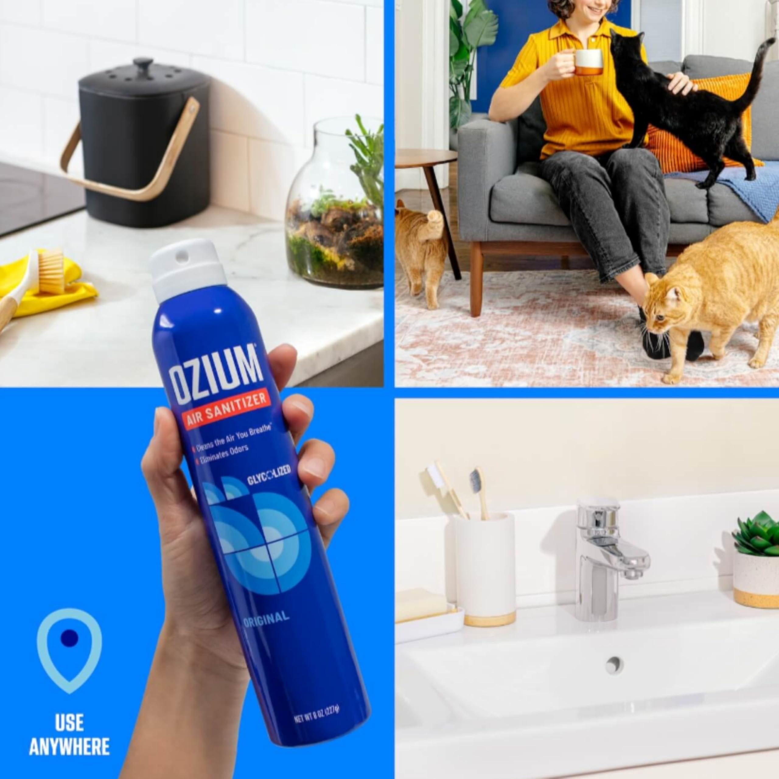 Ozium® Air Sanitizer & Odor Eliminator - 3.5 Oz. Pack of 3, New Car Smell, Blue