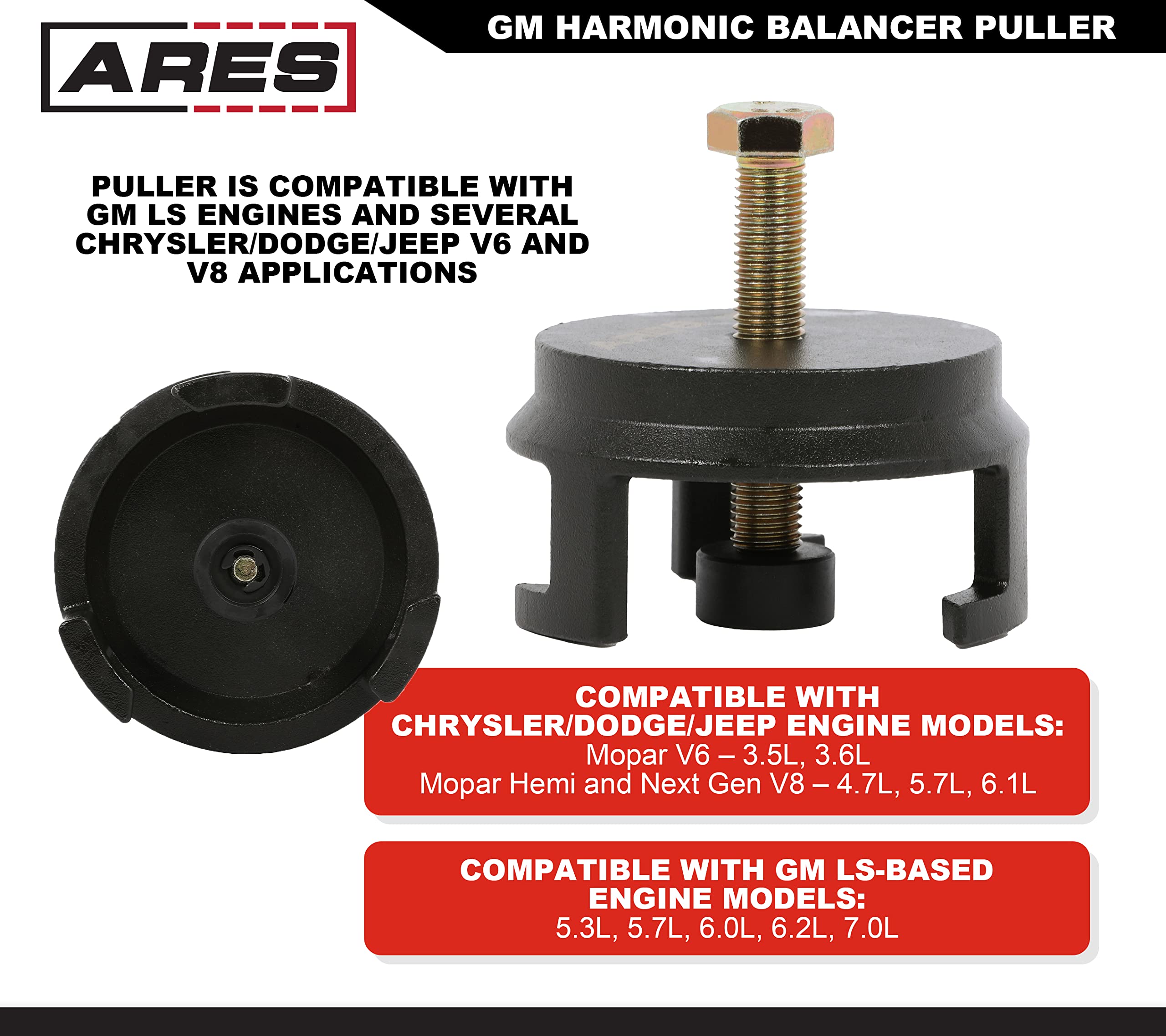 Ares 15085 - Harmonic Balancer Puller For Gm - Low Profile Harmonic Balancer Puller Allows For Easy Access And Service - Compati