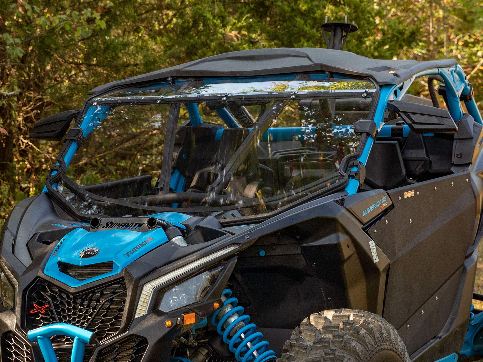 Superatv Heavy Duty Full Windshield For Can-Am Maverick X3 900 / X3 Turbo / X3 X / X3 Max (See Fitment) | 1/4' Thick Clear Scratch Resistant Polycarbonate | 250X Stronger Than Glass | Made In The Usa!
