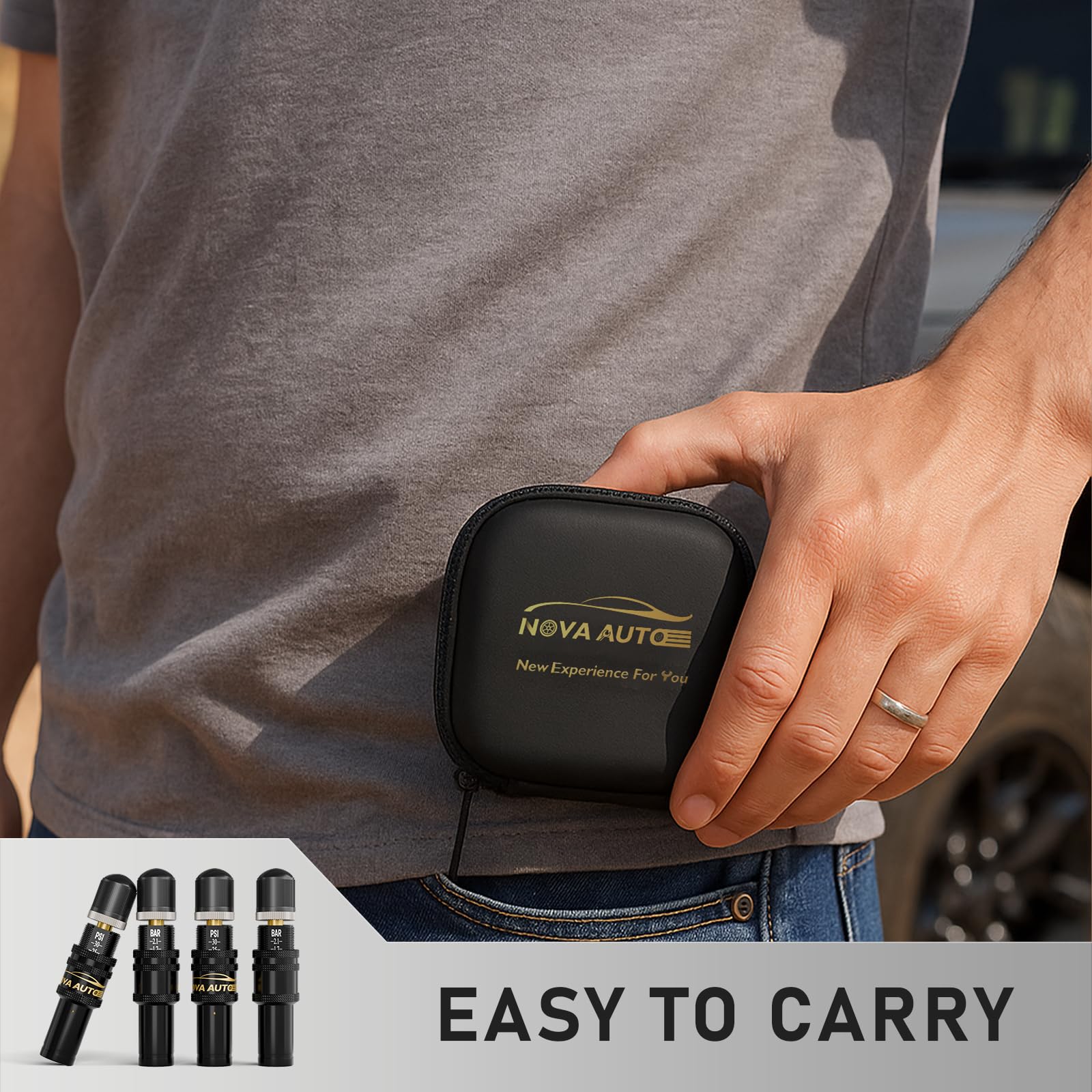 NOVA AUTO 4PCS Adjustable Auto-Stop Tire Deflator Kit 10-30 PSI, Air Down Tire Deflators Offroad Accessories 4x4, Screw-on Air D