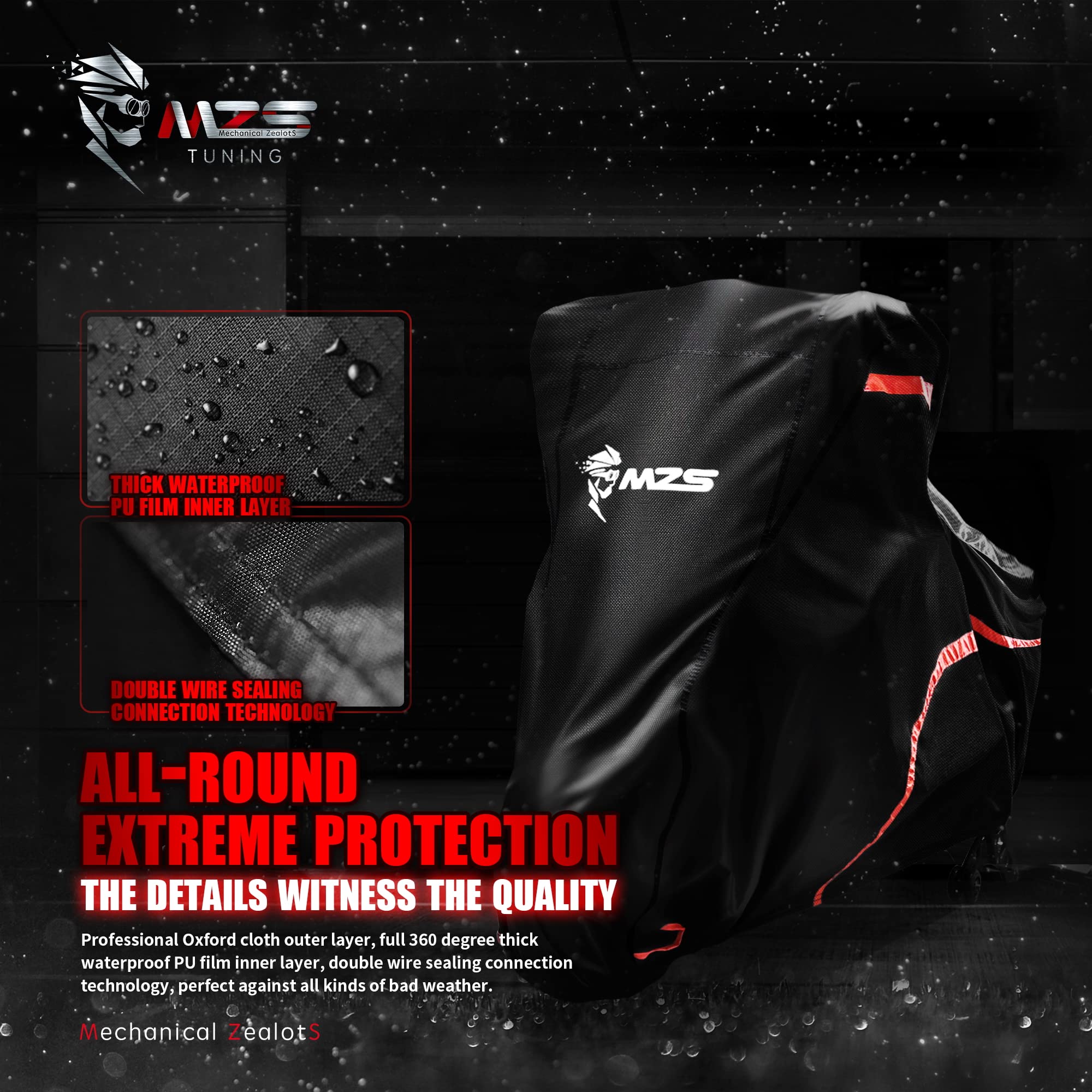 Mzs Motorcycle Cover, All Season Weather Outdoor Waterproof Protection Storage Fit Up To 104 Inch Compatible With Road King | Dyna | Electra/Road/Street Glide | Night/Street Rod | Softail | V-Rod