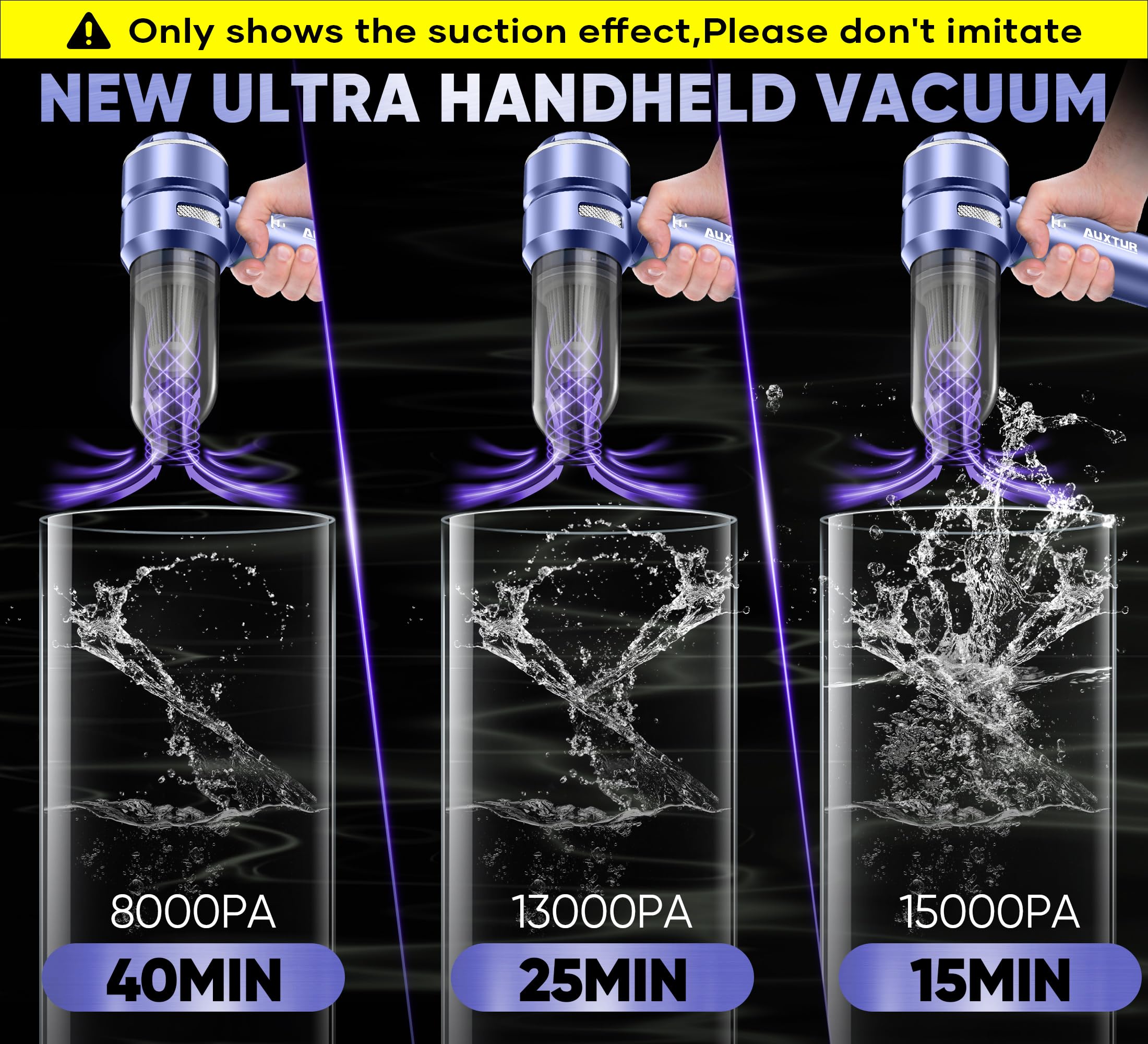 AUXTUR Handheld Cordless Car Vacuum-15000PA Mini Cleaner,3 in 1 High Power Brushless Motor,100W Super Suction Power Vacuums with