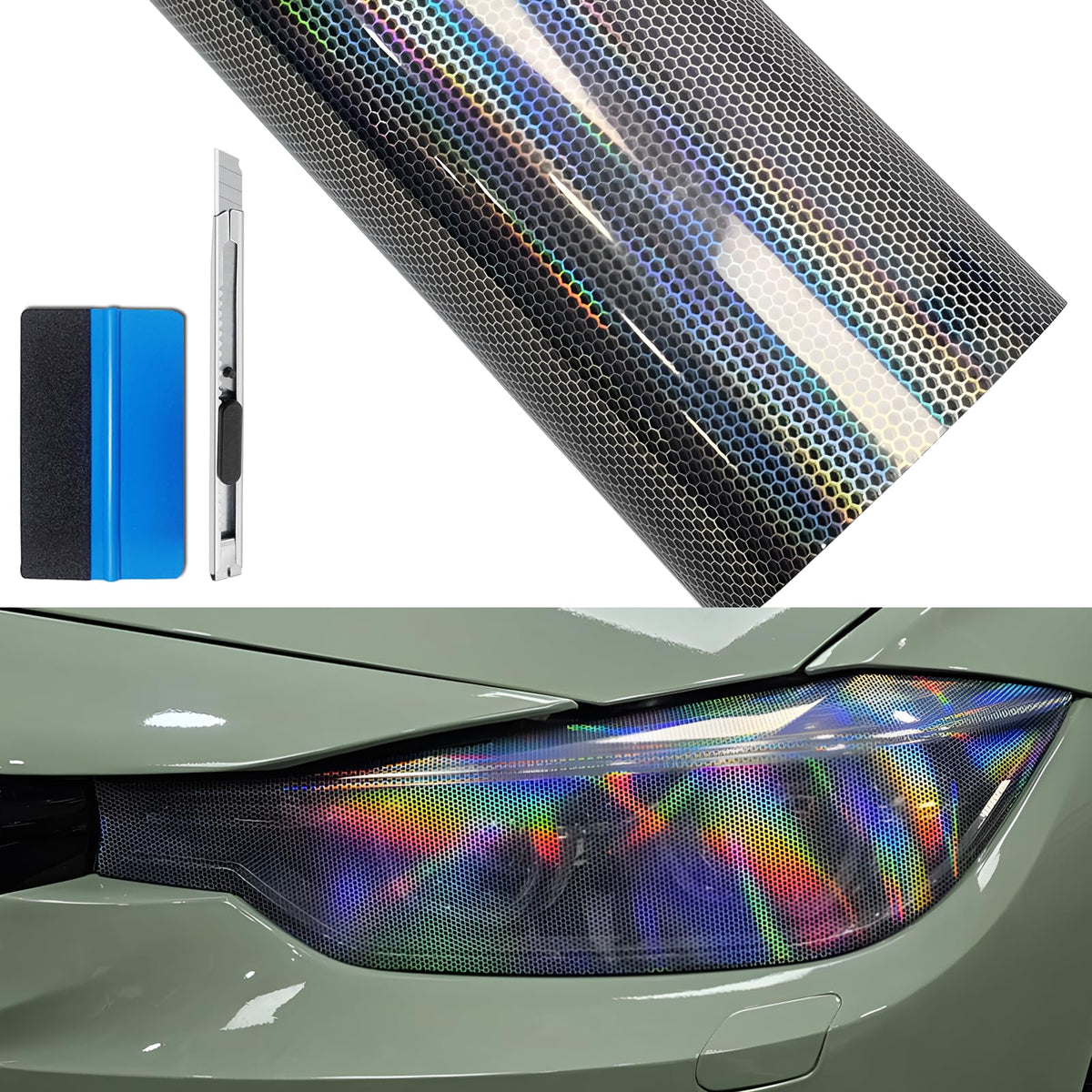 12 by 20 inches Self Adhesive Auto Car Tint Headlight Taillight Fog Light Vinyl Smoke Film Sheet Sticker Cover (Chameleon Perfor