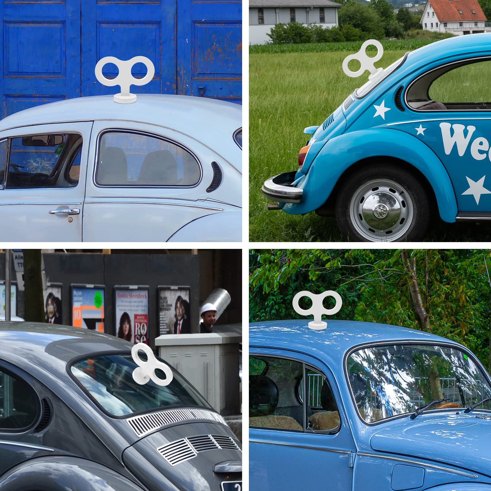COGEEK 3D Car Wind Up Key, Cute Clockwork Wind Up Key for Back of Car Roof Decoration(White)
