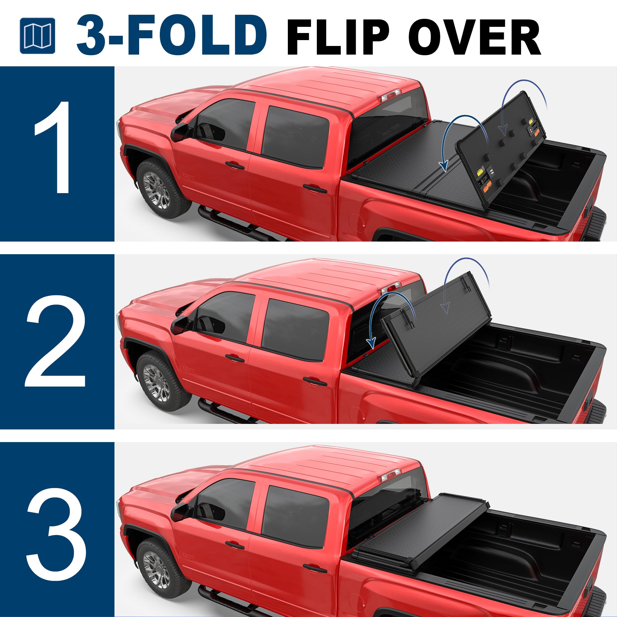 Mostplus Tri-Fold Hard Truck Bed Tonneau Cover On Top Compatible For 2020-2024 Chevy Chevrolet Silverado/Gmc Sierra 2500Hd 3500H