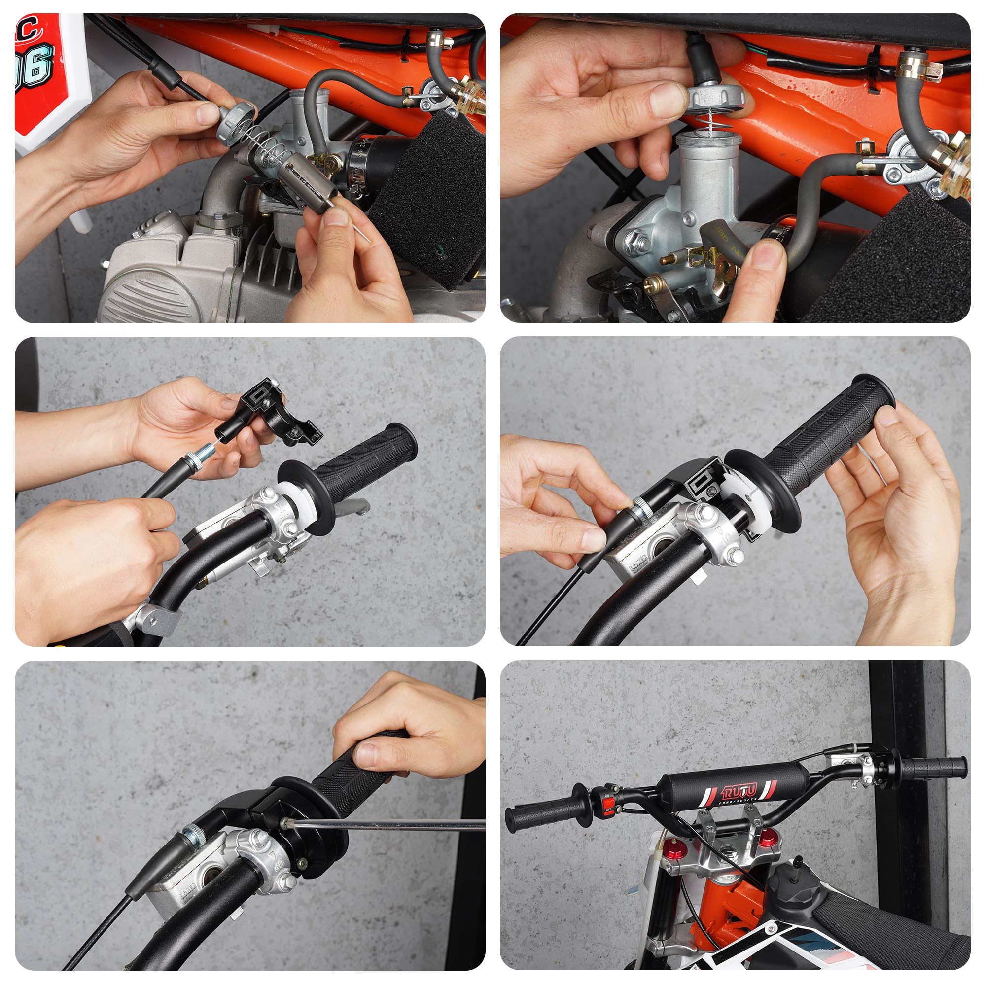 RUTU 7/8'' 22mm Twist Throttle Accelerator Handle Grips with 51 Inches Cable Throttle Clamp On Off Switch for 50cc 90cc 110cc 12