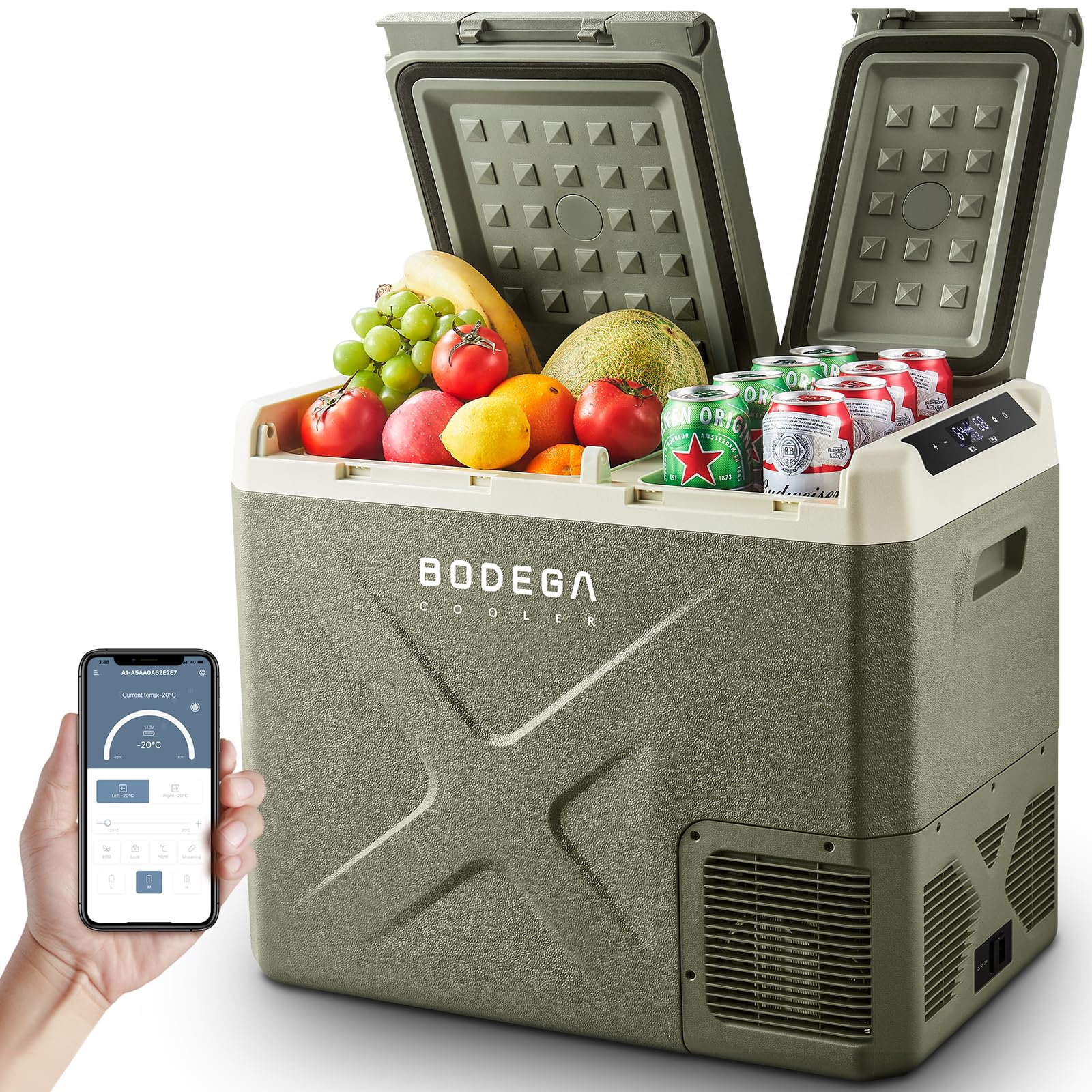 Bodegacooler 12V Portable Refrigerator, 42Quart (40L) Dual Zone Car Refrigerator, Rv Car Fridge App Control, -4?-68?Portable Fre