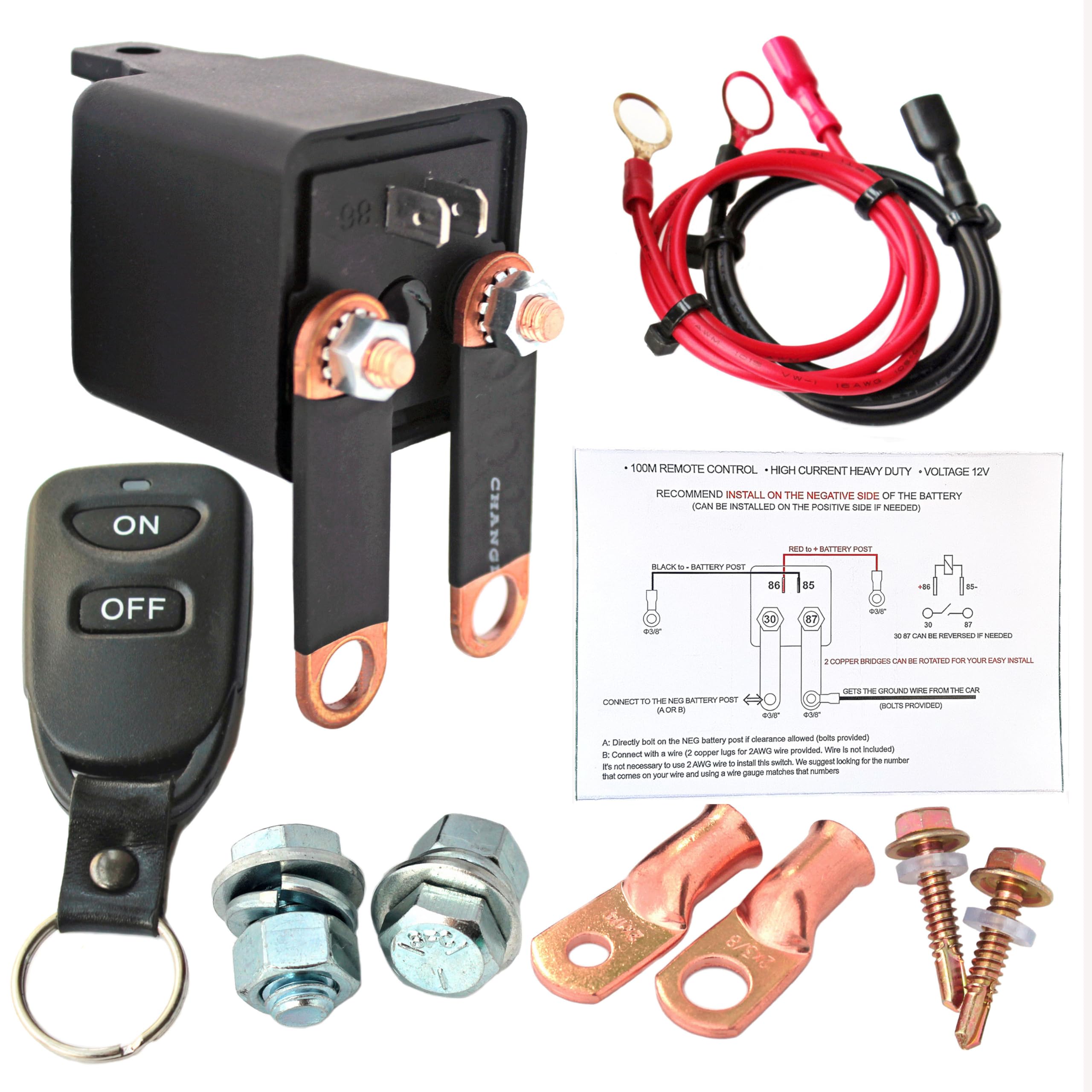 ZOZOMOTORS 3/8'' Side Post Remote Battery Disconnect Switch 12V Battery Kill Switch for Car Truck UTV ATV Marine Anti Theft Batt