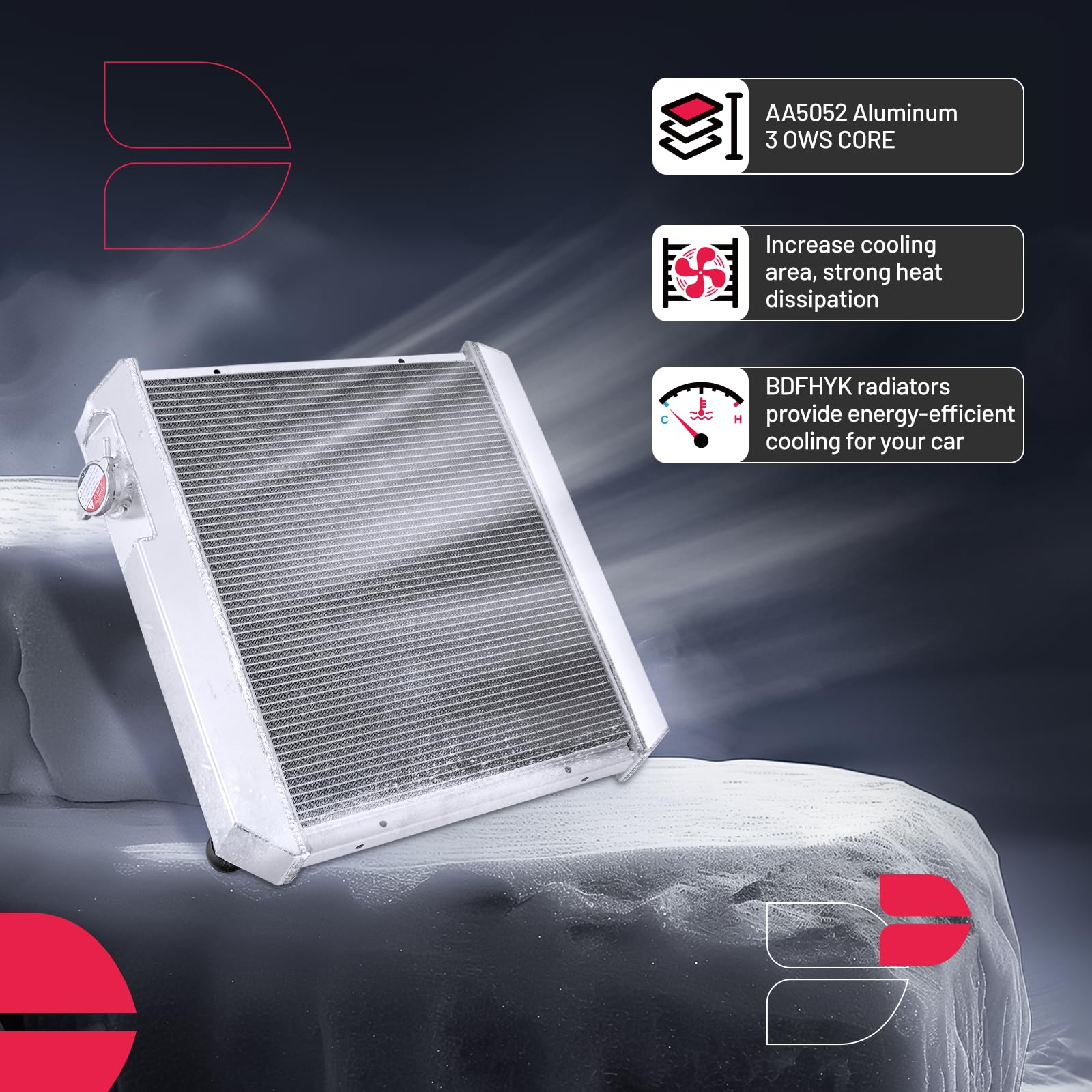 BDFHYK 3ROW-56MM RA-CHEVYT63-3 Aluminum Radiator Compatible with for 1963-1966 ChevroLet C10 Pickup/C20/C30/K10/K20,1964-1966 OL