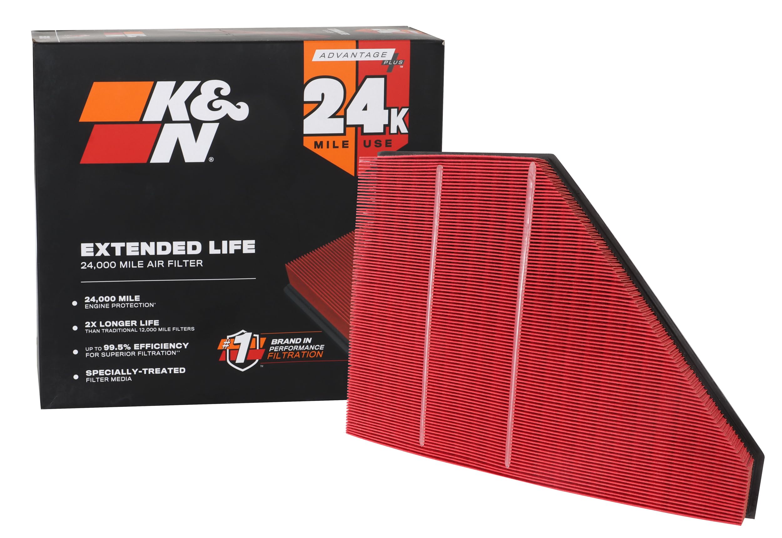 K&N Engine Air Filter: Extended Life 24,000 Mile Replacement Air Filter: Compatible With 2017-2019 Chevy/Gmc/Cadillac/Buick (Bla