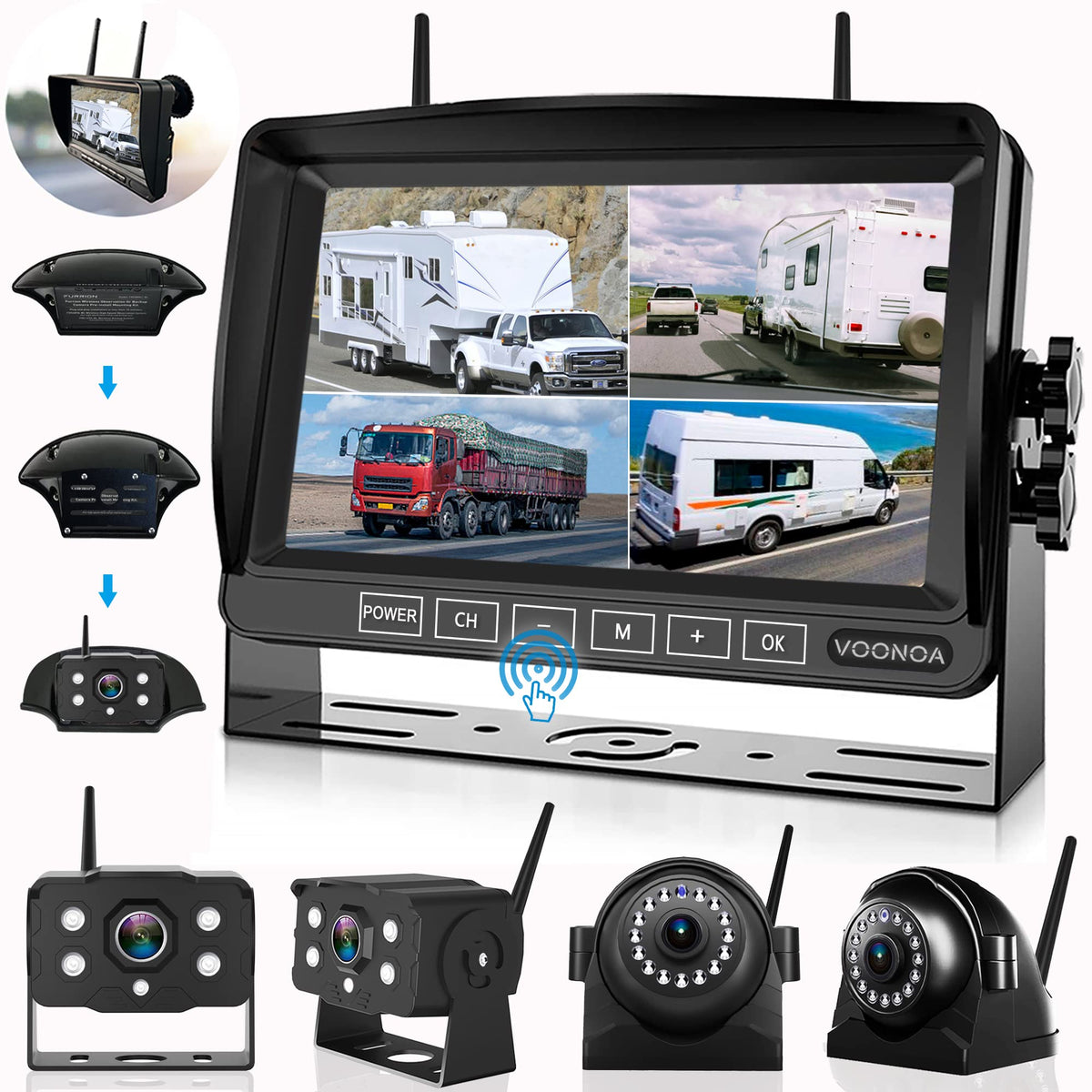 1080P Wireless Rv Camera System, Ip69 Waterproof Night Vision Backup Camera Side Rear View Camera With 7 Inch Hd Monitor For Rv 