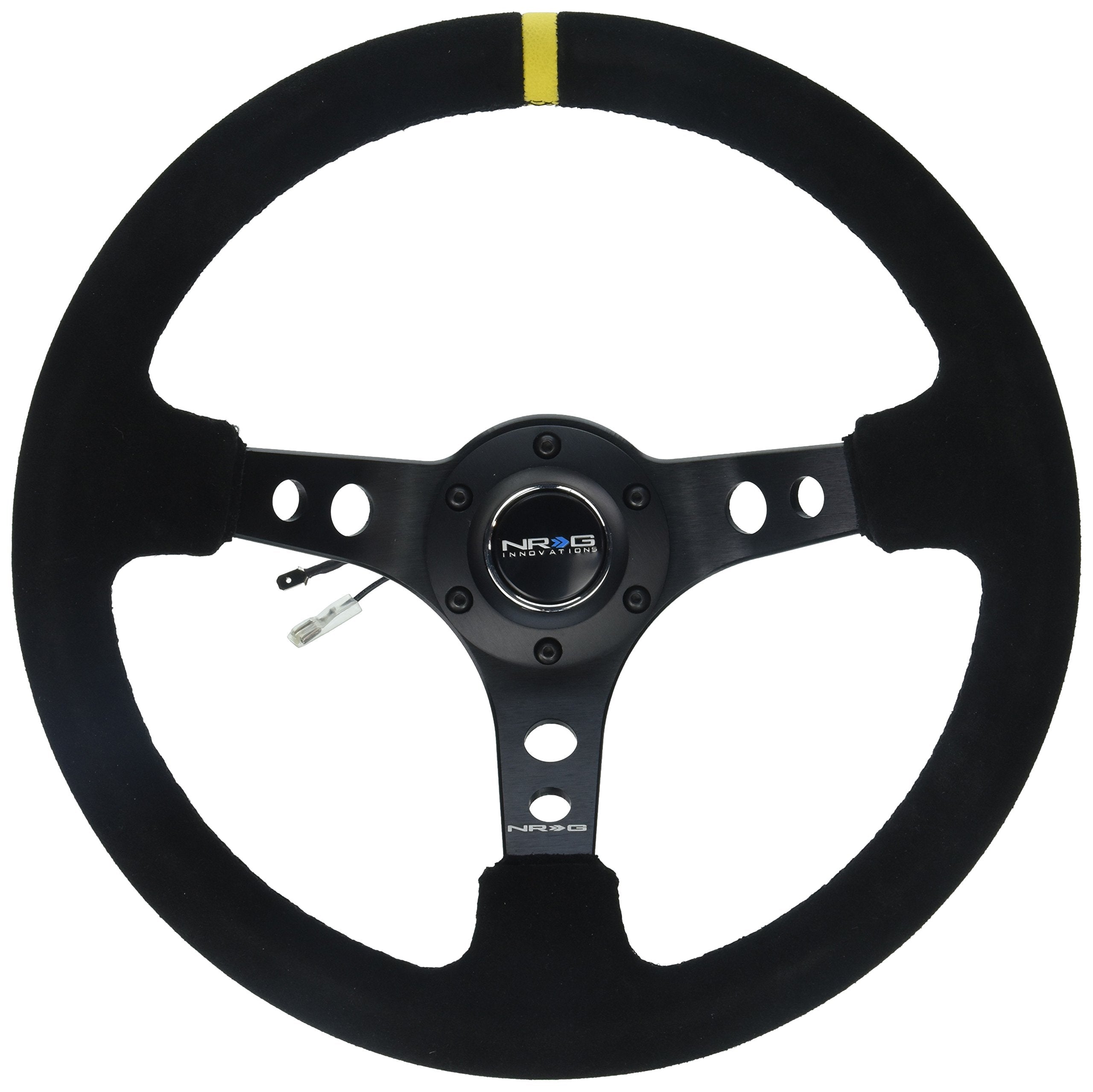 NRG Innovations RST-006S-Y Reinforced Steering Wheel (350mm Sport Steering Wheel (3&quot; Deep) - Suede Black Stitchwith Yellow Center Mark)