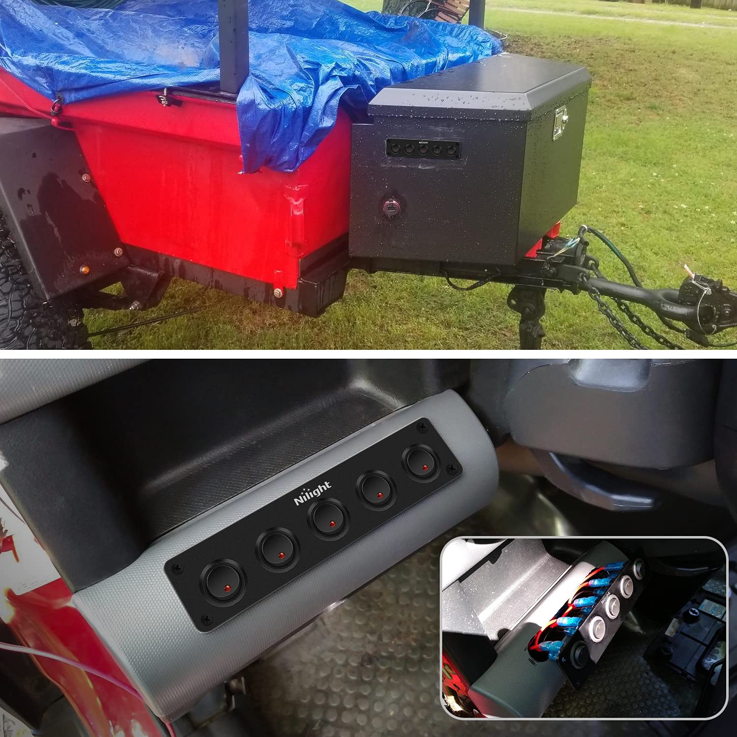 Nilight 5 Gang 3 Pin Rocker Switch Panel Waterproof On Off 12V Red Toggle For Cars Trucks Boats