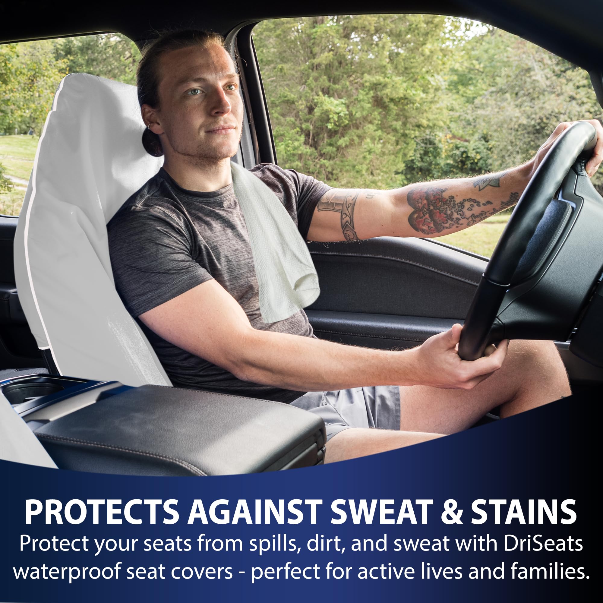 Dri Seats Waterproof Car Seat Cover - Premium Sweat Towel With Slip Resistant Backing For Front Seats In Car, Truck, Suv - Unive