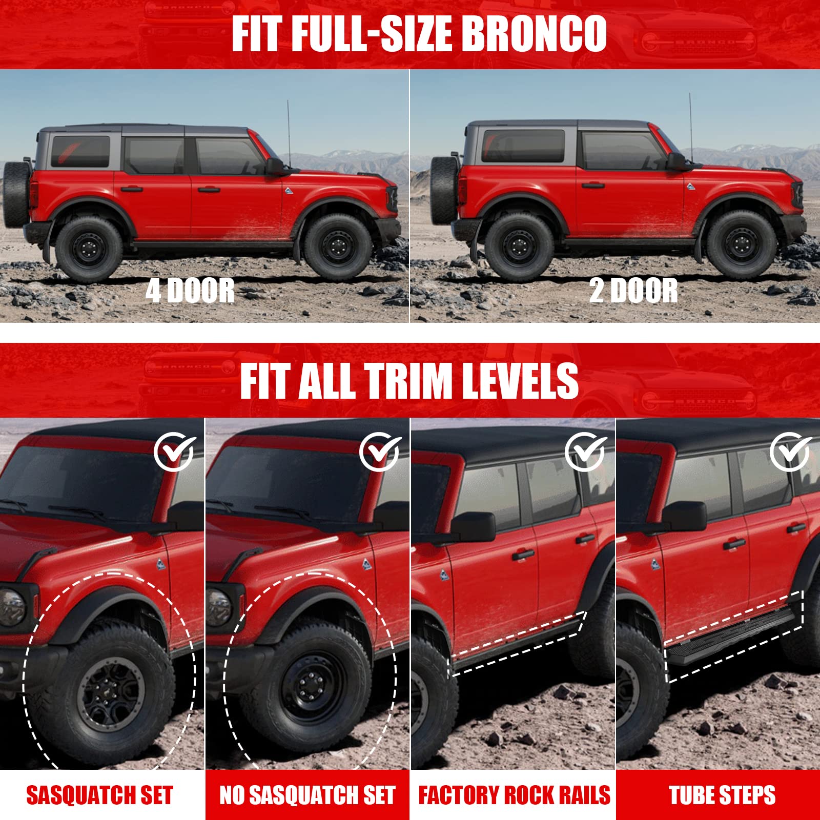 Mabett Mud Flaps For Ford Bronco Accessories 2021 2022 2023 2/4-Door No Punching Required Front And Rear (No Logo)