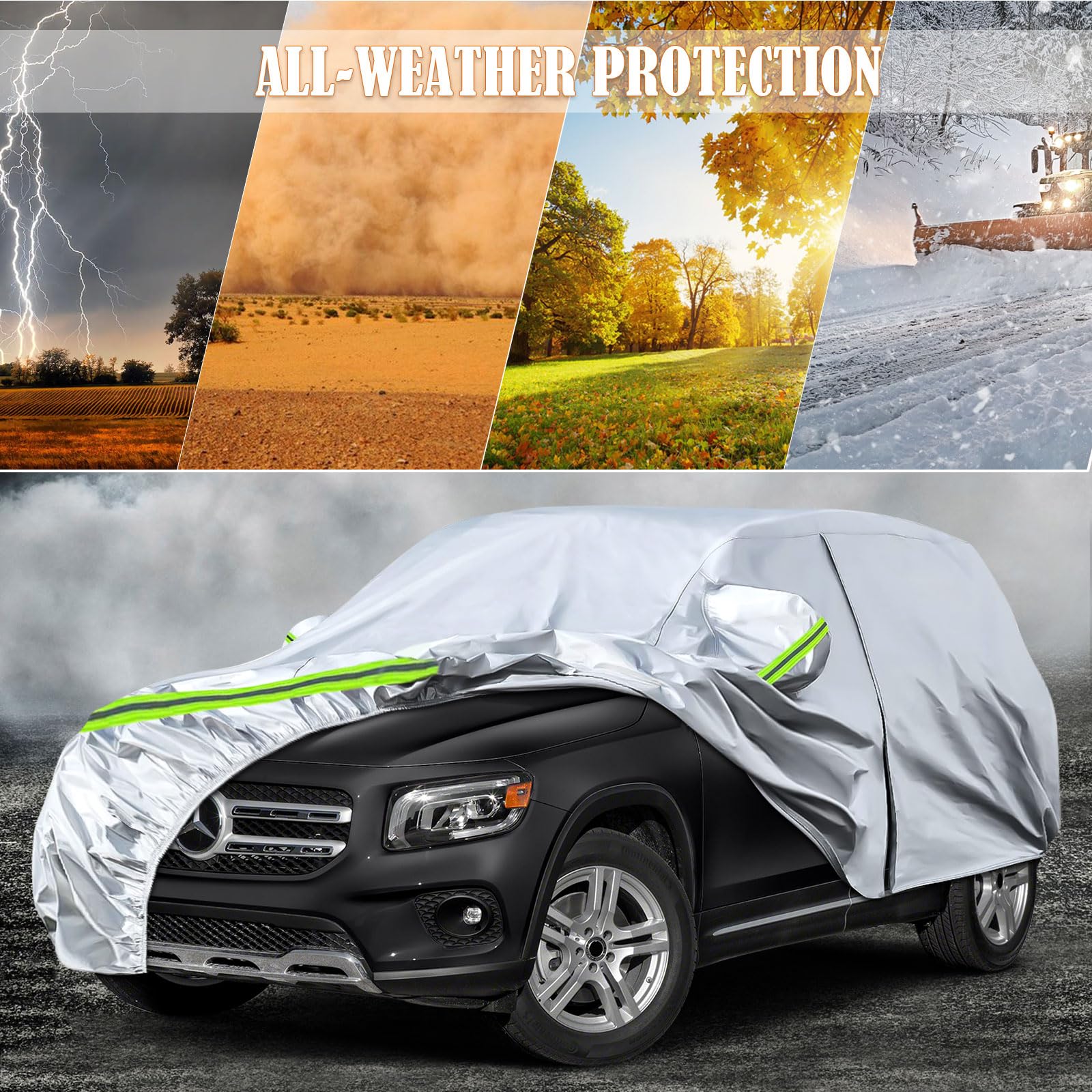 Waterproof Car Covers Replacement For 2019-2025 Mercedes-Benz Glb, 6 Layers Silver All Weather Custom-Fit Car Cover With Zipper