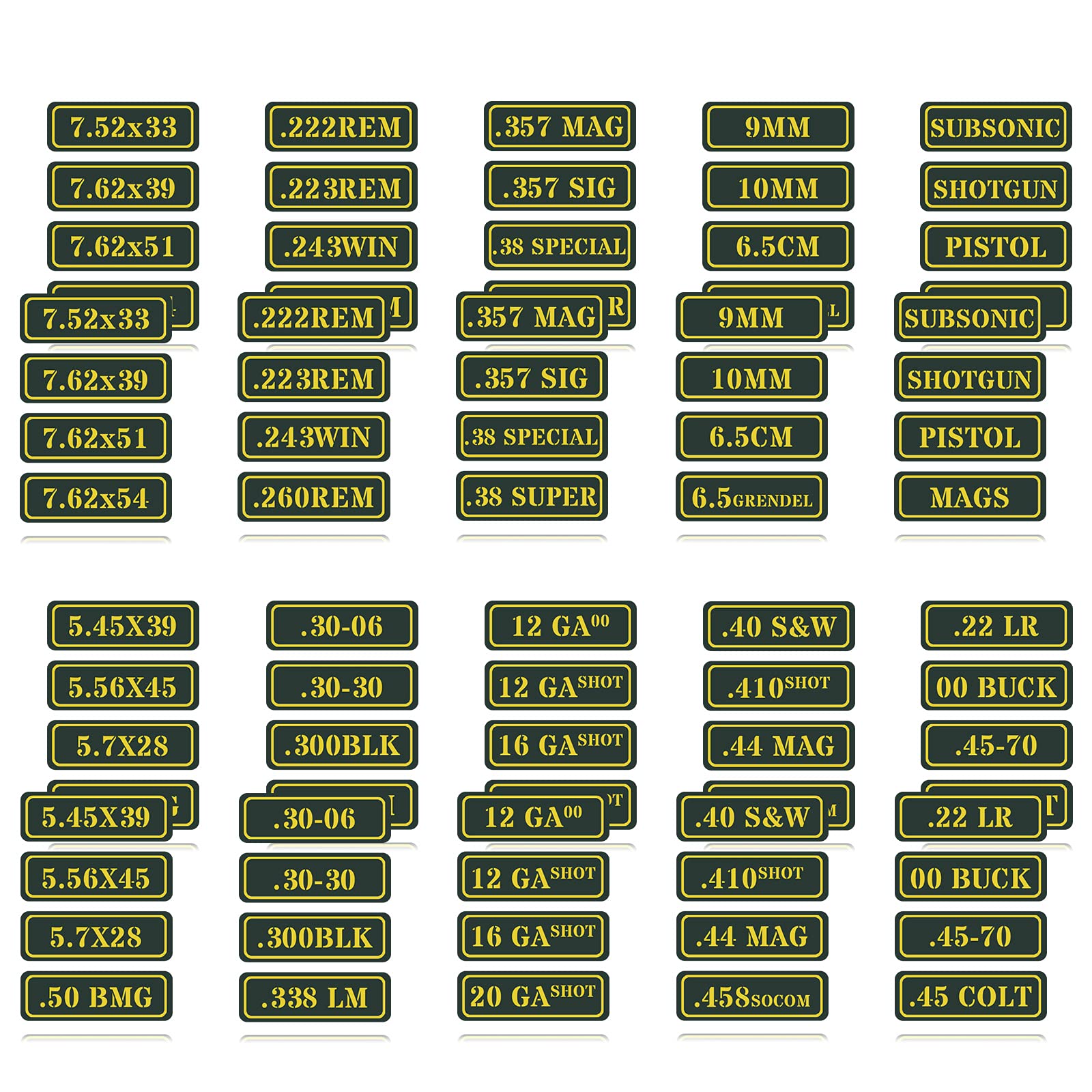Ammo Can Vinyl Sticker Set Decal Label .410 .44 .45-70 .22 .223 .308 9MM .380 .45 5.56 7.62 (80 Pack/40 Varieties) Choose Your V