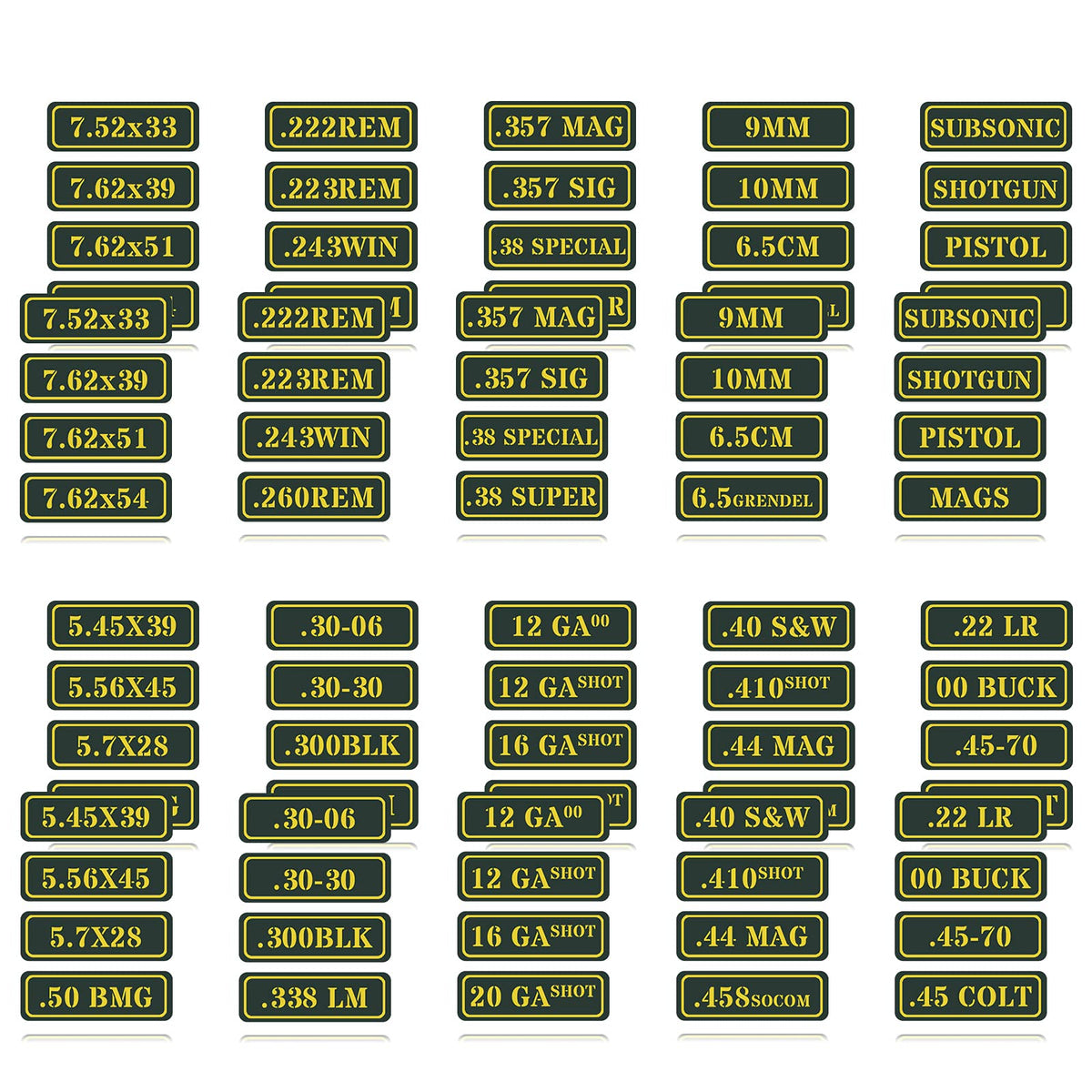 Ammo Can Vinyl Sticker Set Decal Label .410 .44 .45-70 .22 .223 .308 9MM .380 .45 5.56 7.62 (80 Pack/40 Varieties) Choose Your V