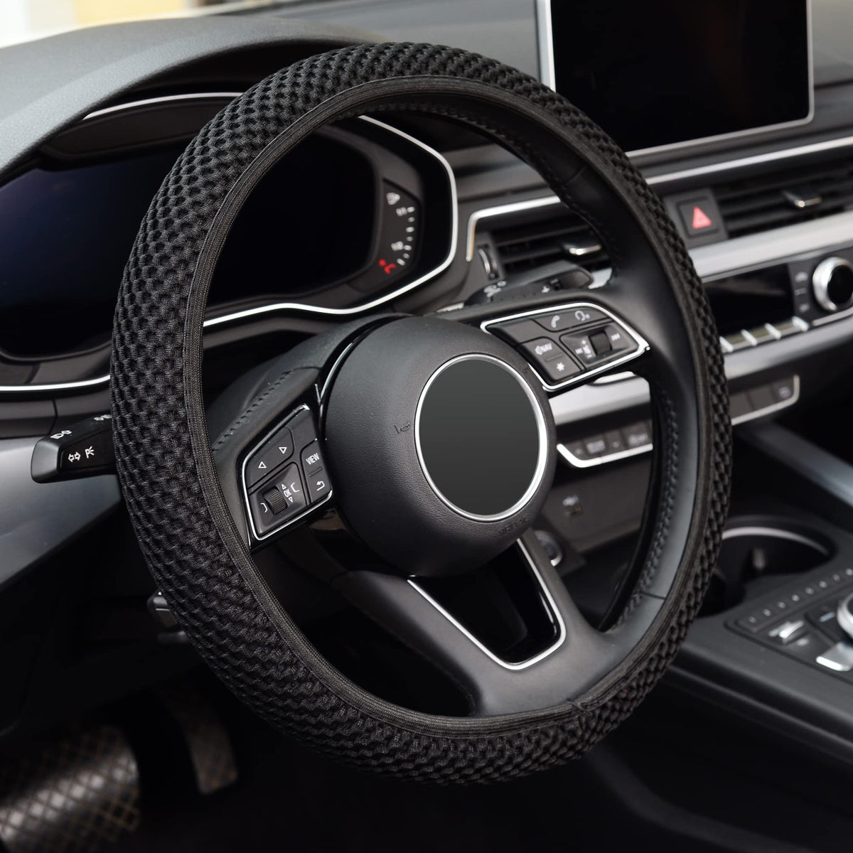 Kafeek Elastic Stretch Steering Wheel Cover,Warm In Winter And Cool In Summer, Universal 15 Inch, Microfiber Breathable Ice Silk