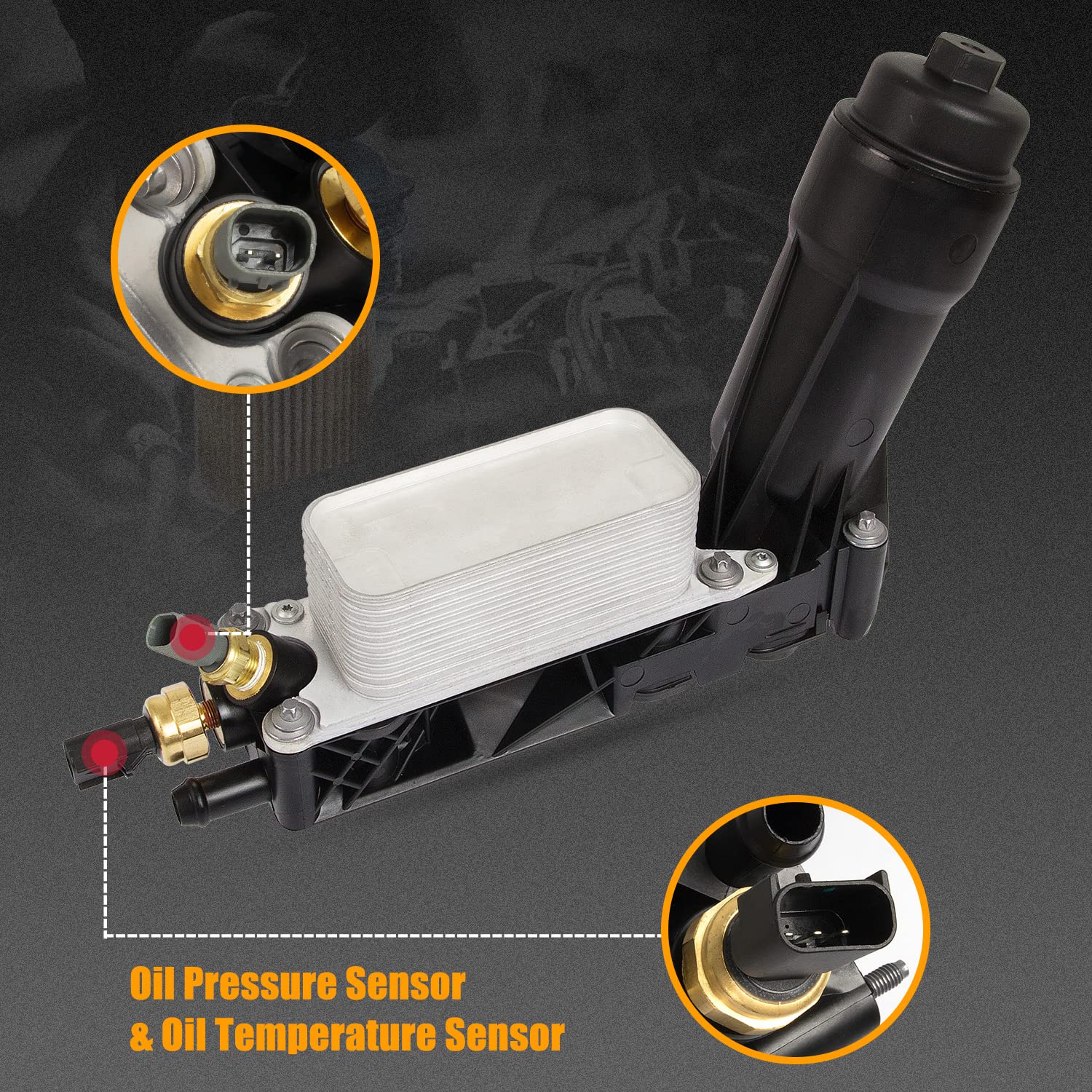 Engine Oil Cooler With Oil Filter Housing Adapter Assembly Compatible With 2011 2012 2013 Chrysler 200 300, Dodge Charger Journe