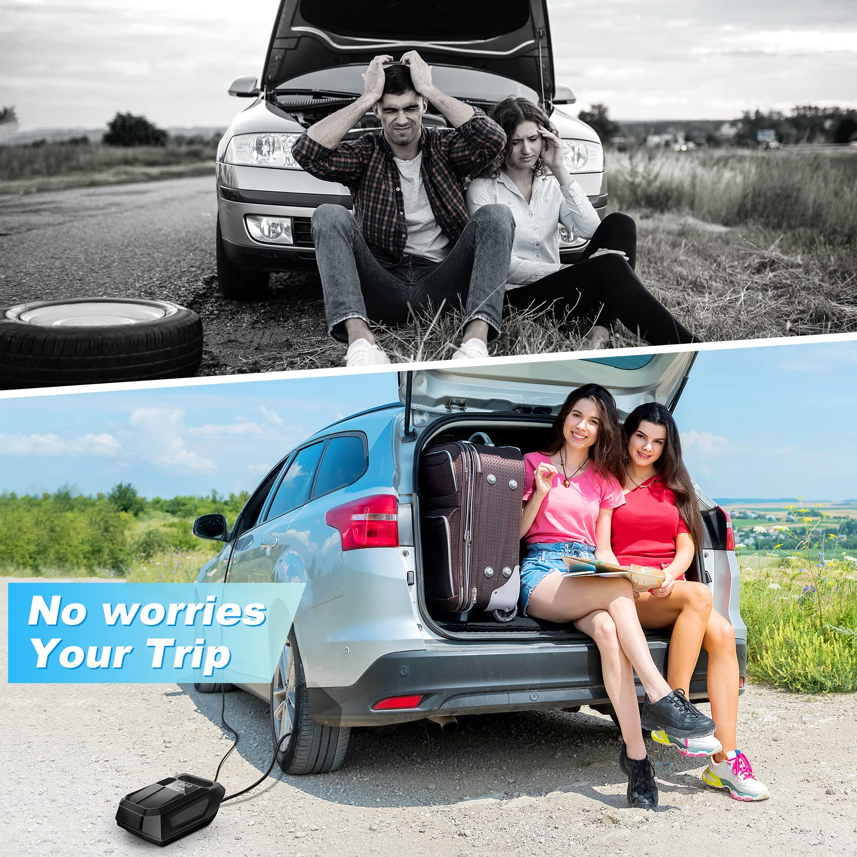 Fbk Tire Inflator Portable Air Compressor Tire Air Pump For Car Tires - Car Accessories, 12V Dc Auto Pump With Digital Pressure