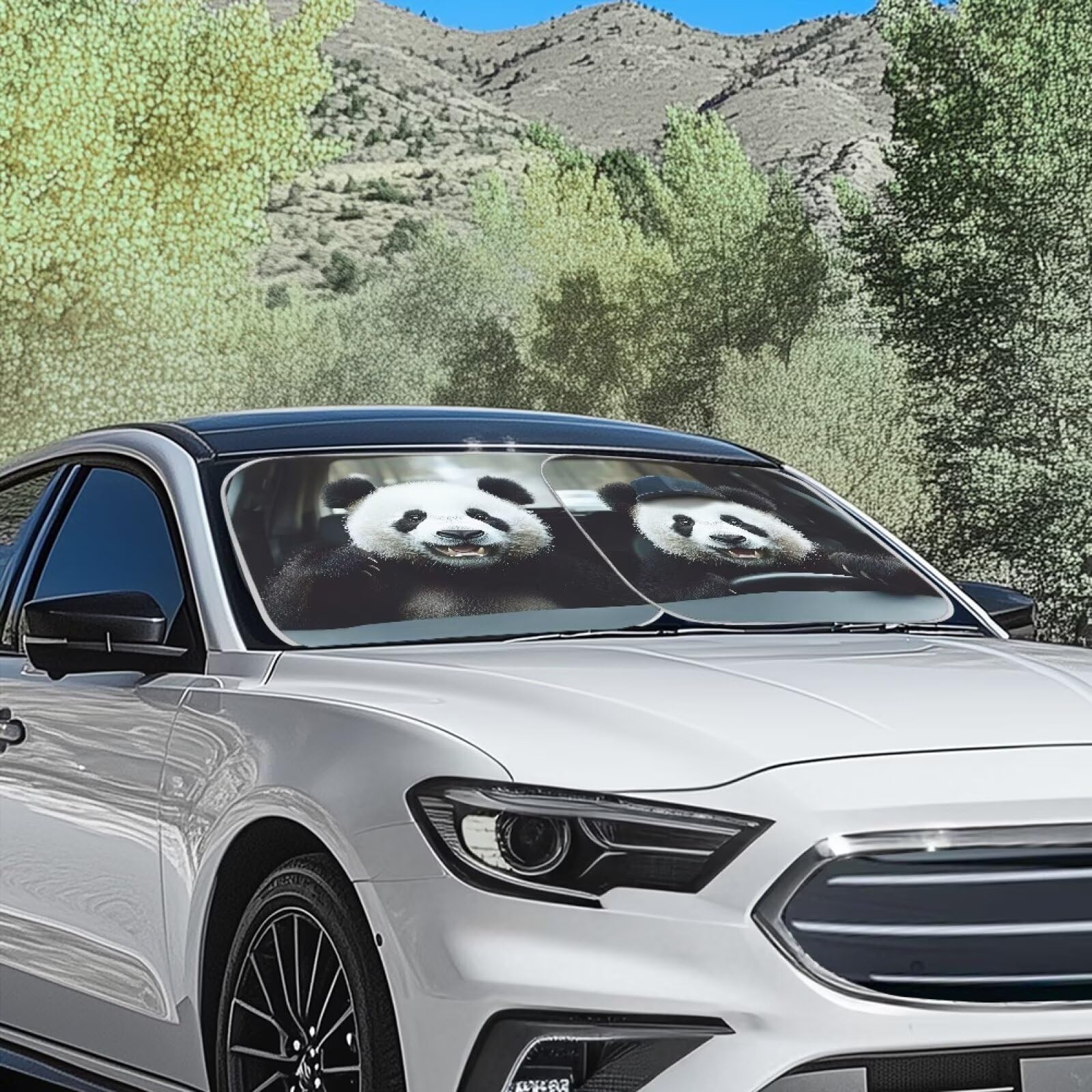 Renewold Car Windshield Sunshade Vehicle Front Window Sun Shade For Most Sedans Suv Truck Panda Animal Driving Auto Sun Blocker