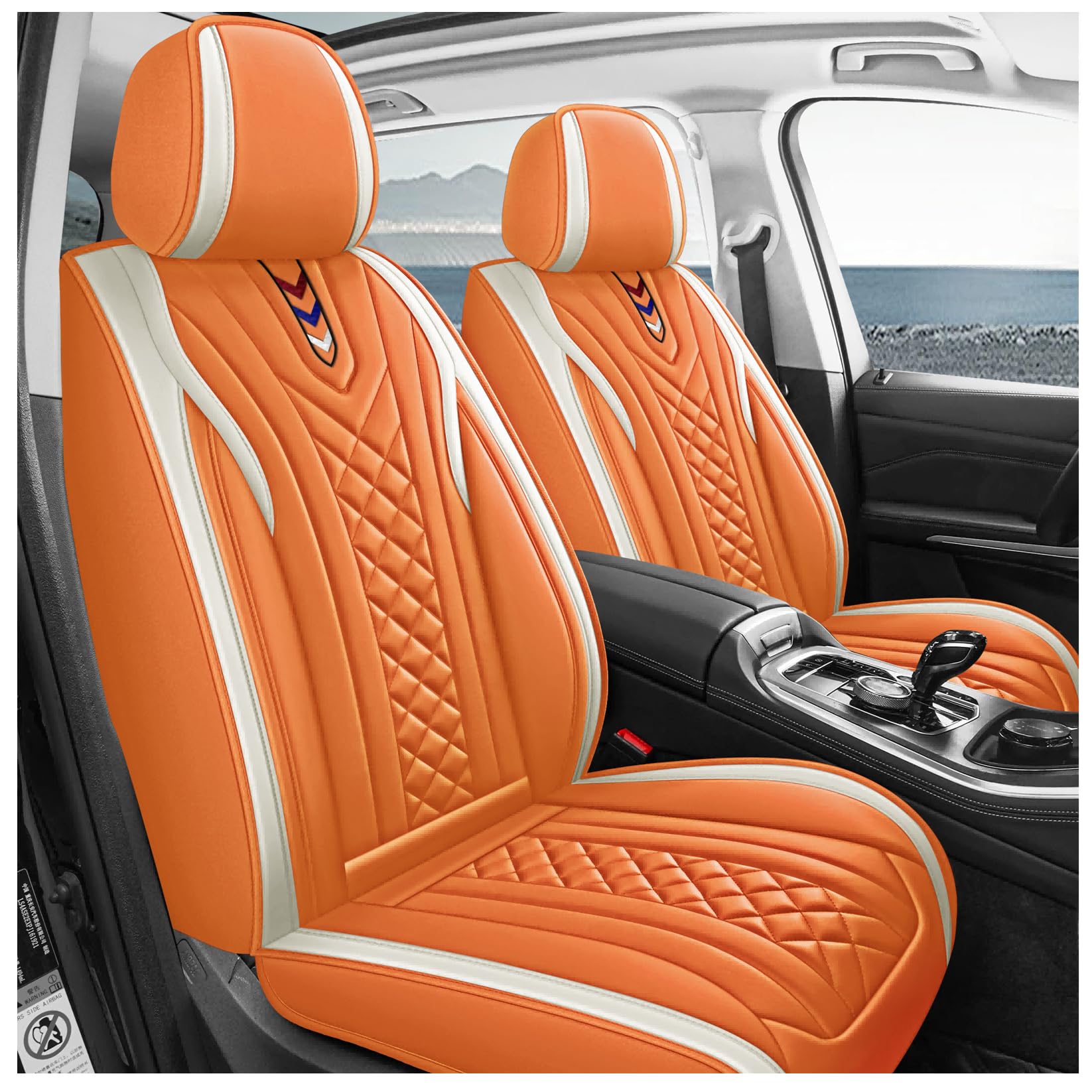 Outos Luxury Leather Auto Car Seat Covers 5 Seats Full Set Universal Fit (Orange)
