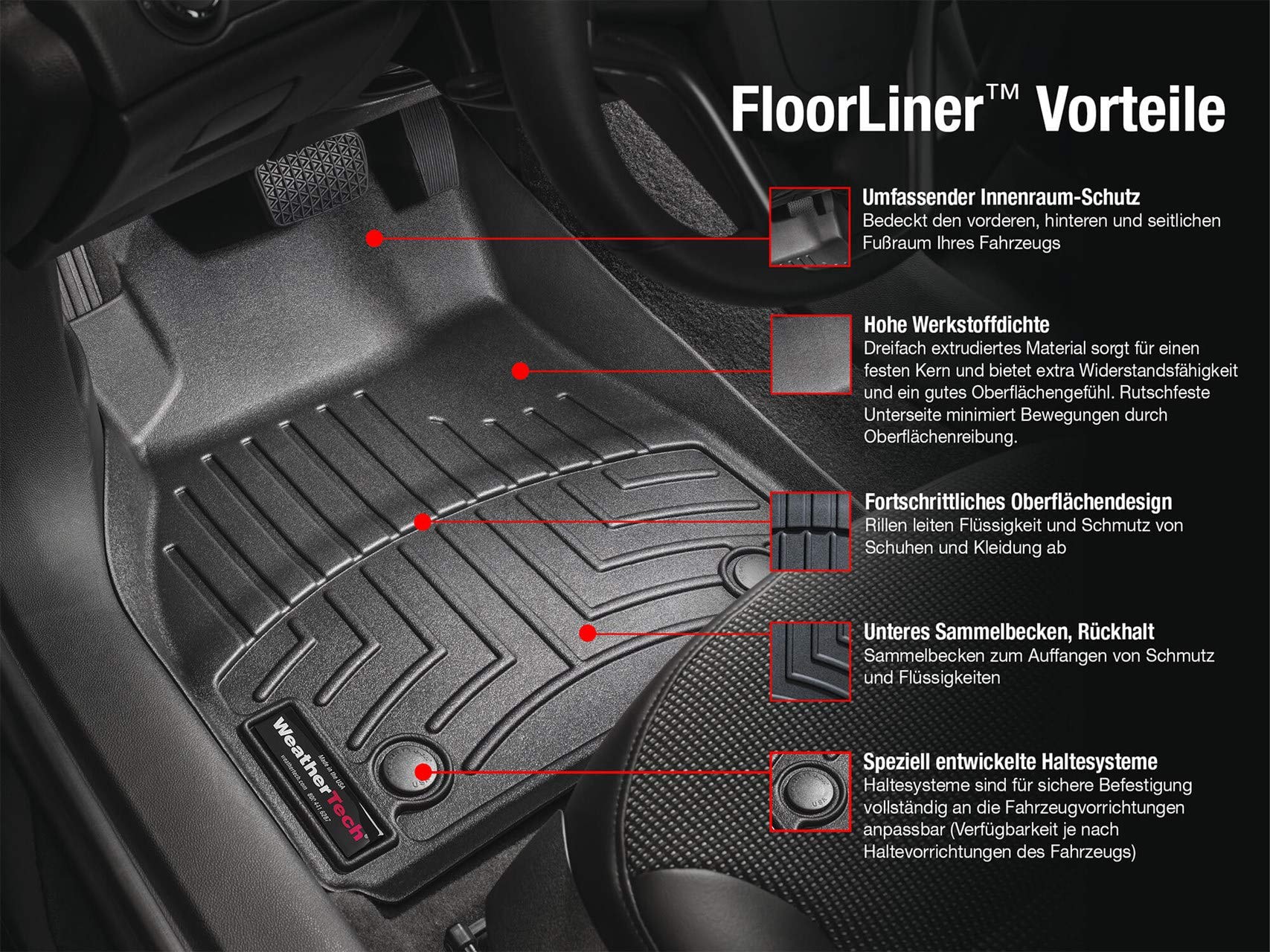 Weathertech Custom Fit Floorliners For Ford Ranger - 1St Row (440241), Black