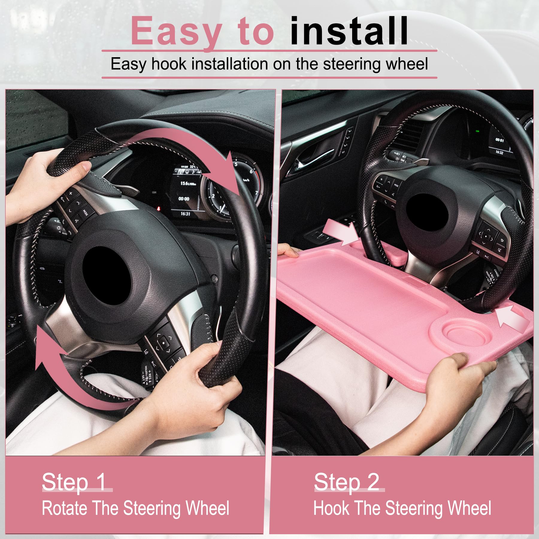 Justtop Car Steering Wheel Desk, Travel Car Accessories, Car Stand Trays For Eating, Multipurpose Car Steering Wheel Desk Tray T