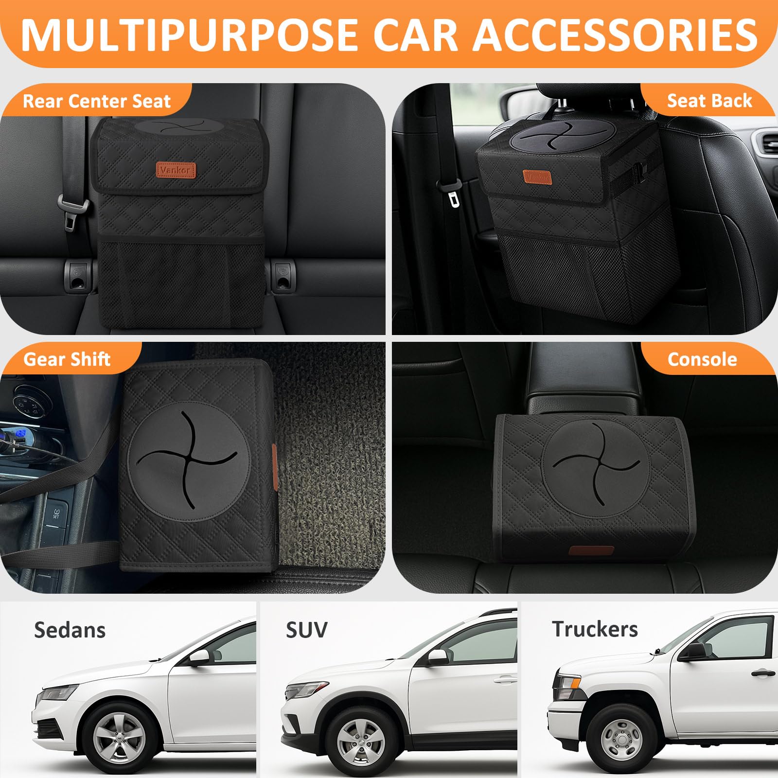 Vankor Car Trash Can For Car Cute, Car Trash Bag Bin Hanging Waterproof Automotive Car Garbage Cans Leak Proof Vehicle Trash Can