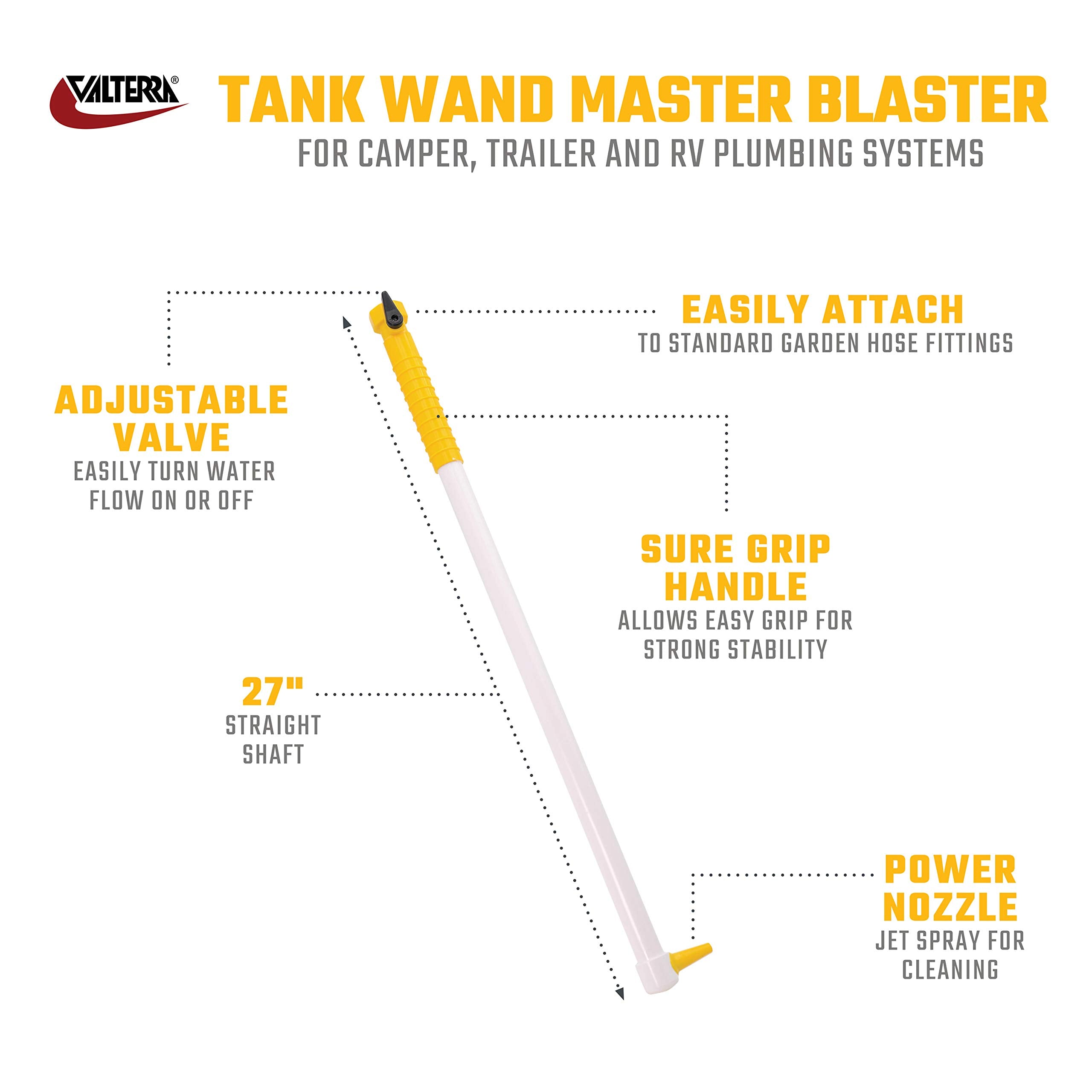 Valterra A01-0184Vp Master Blaster Rv Tank Cleaning Wand With Power Nozzle , White