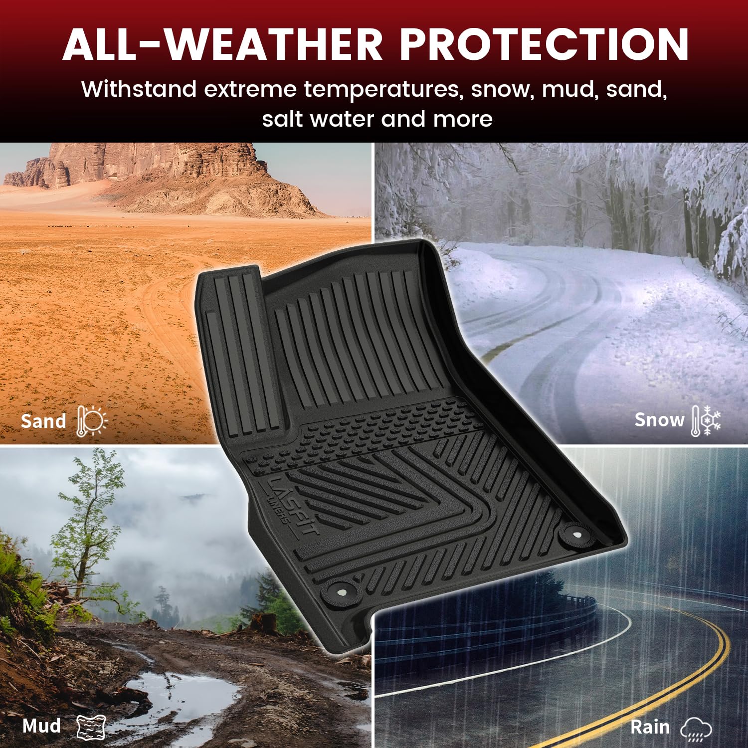 Lasfit Floor Mats & Cargo Mat & Backrest Mat For Rivian R1S 2022-2024 (For 7 Seats Only) All Weather Tpe Mats Custom Fit Floor L