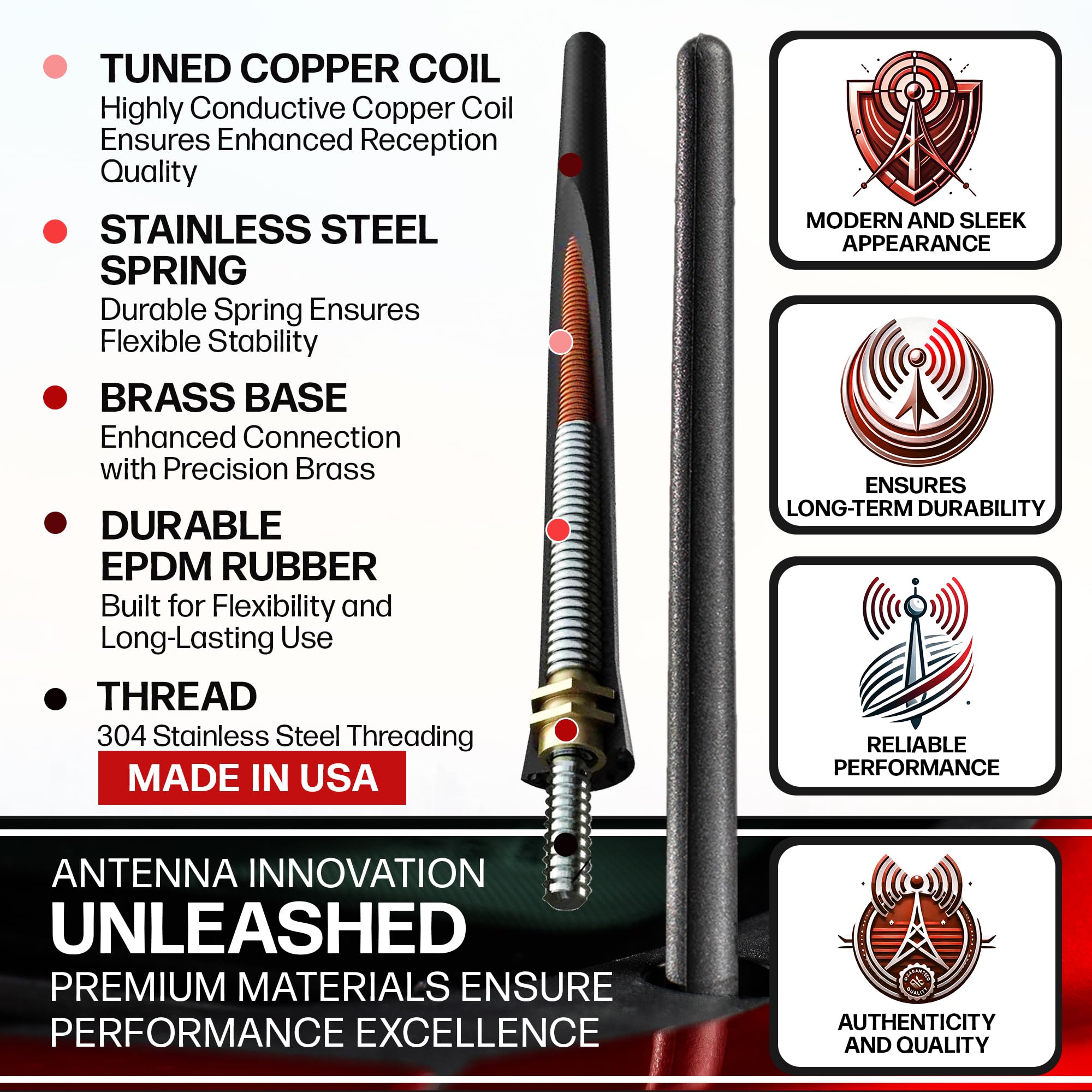 Antennamastsrus - Short Rubber Antenna Fits Nissan Frontier (1998-2021) - Usa Stainless Steel Threading - The Original 6 3/4 Inc