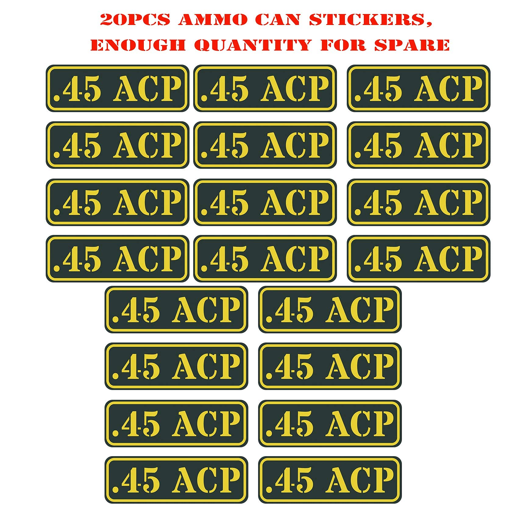 Aolamegs Ammo Can Vinyl Sticker Set Decal Label 9Mm 5.56 7.62 12Ga .22 .223 .308 .300 .380 .45 (20 Pack/.45Acp)