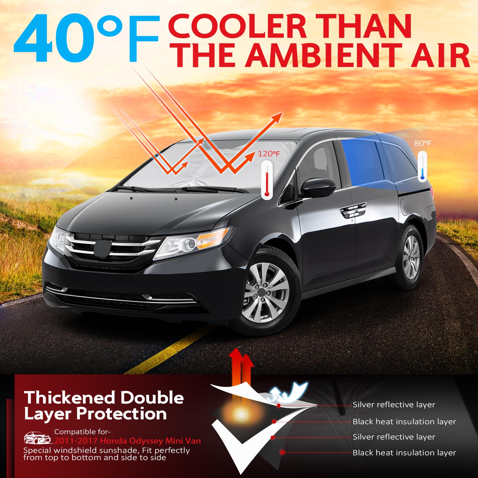 Kayzt Windshield Sun Shade For 2011-2017 Honda Odyssey Mini Van Foldable Sunshade Front Window Custom Fit Car Accessories