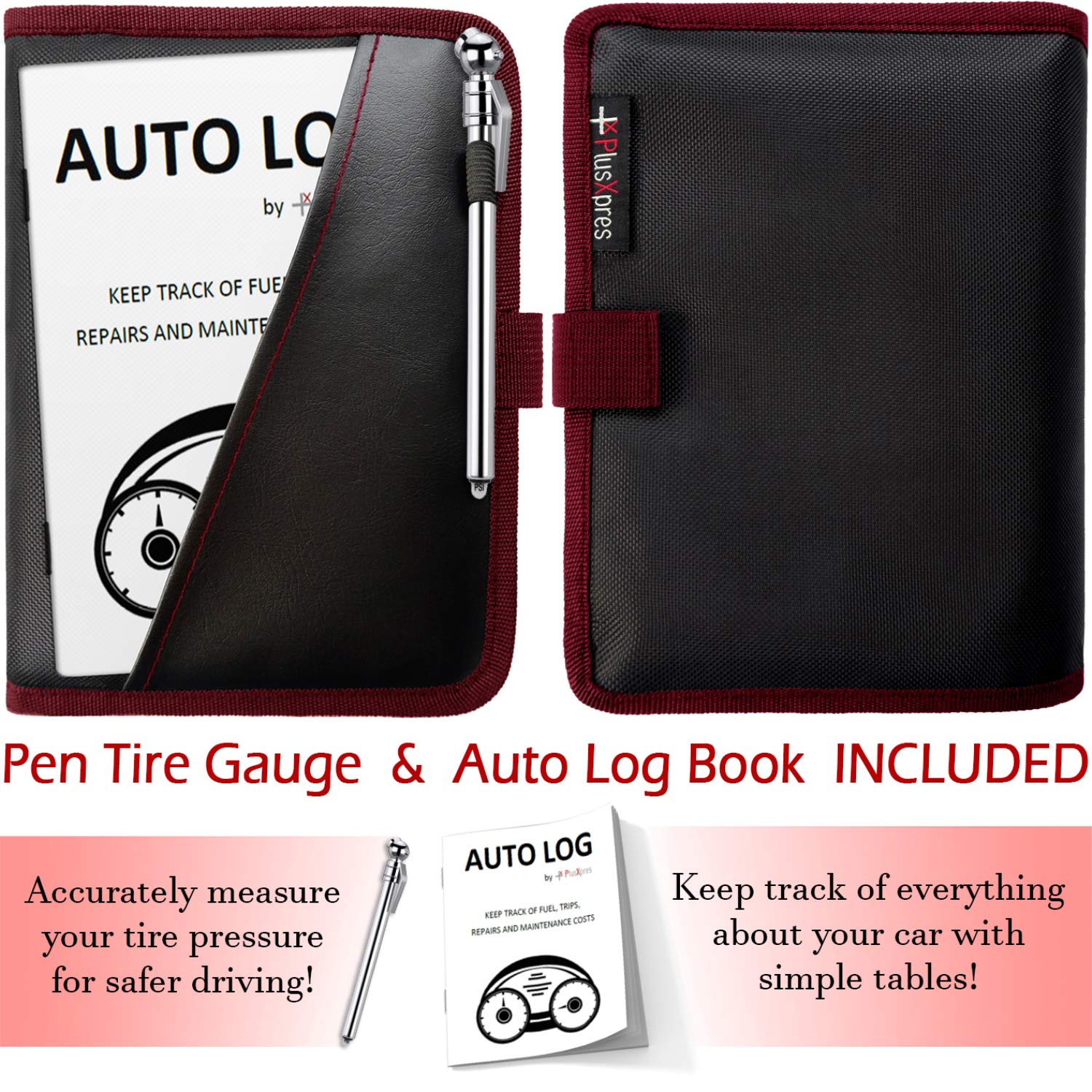 Glove Box Compartment Organizer - Car Document Holder - Owner Manual Case Pouch - Vehicle Storage Wallet For Registration & Insurance Card - Premium Auto Paperwork Holder - Log Book Included - Red