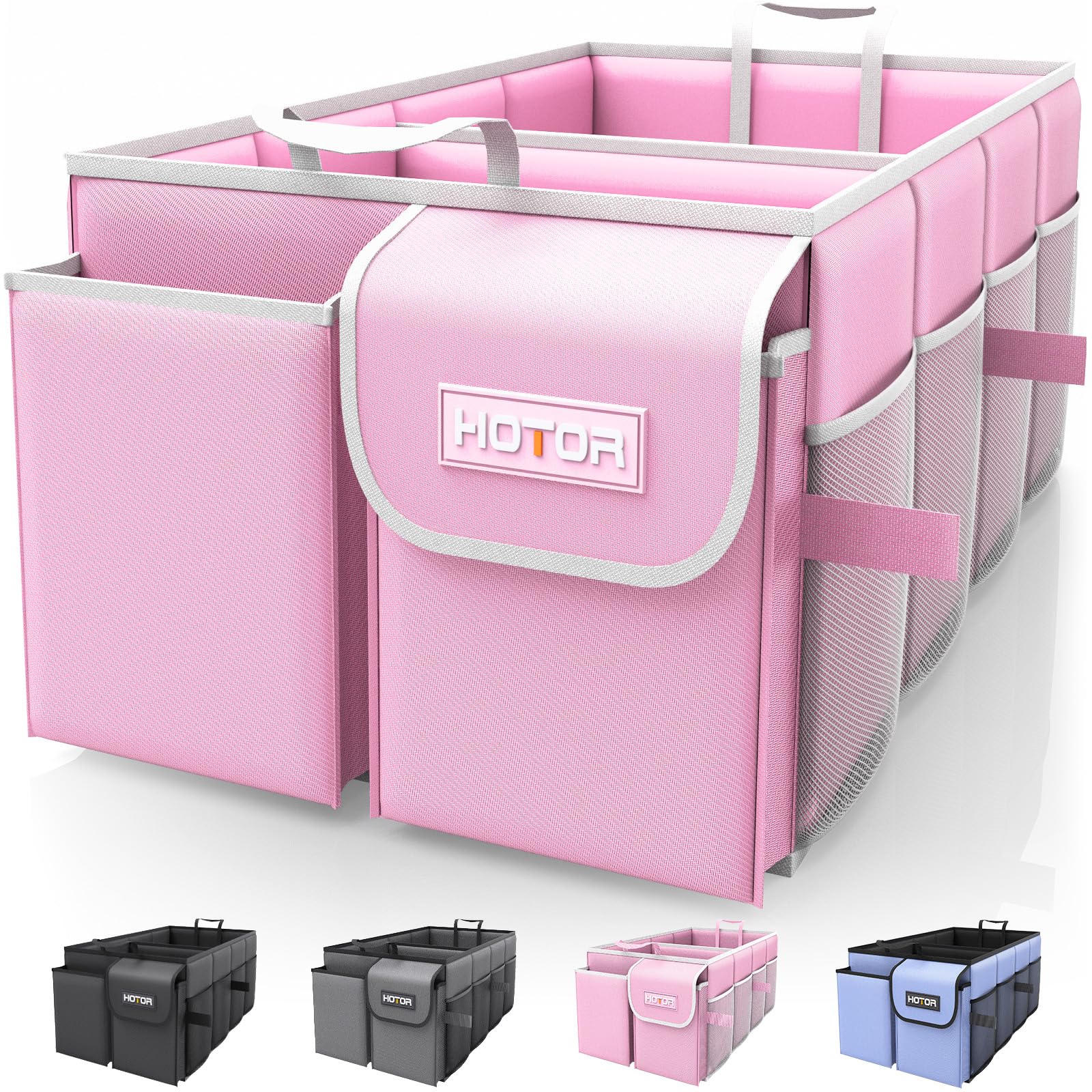 Hotor Foldable Trunk Organizer - Suv & Sedan Compatible, 2 Compartments, Pink, 23.6 ''14.2 ''10.6 '' Sturdy Car Organization For