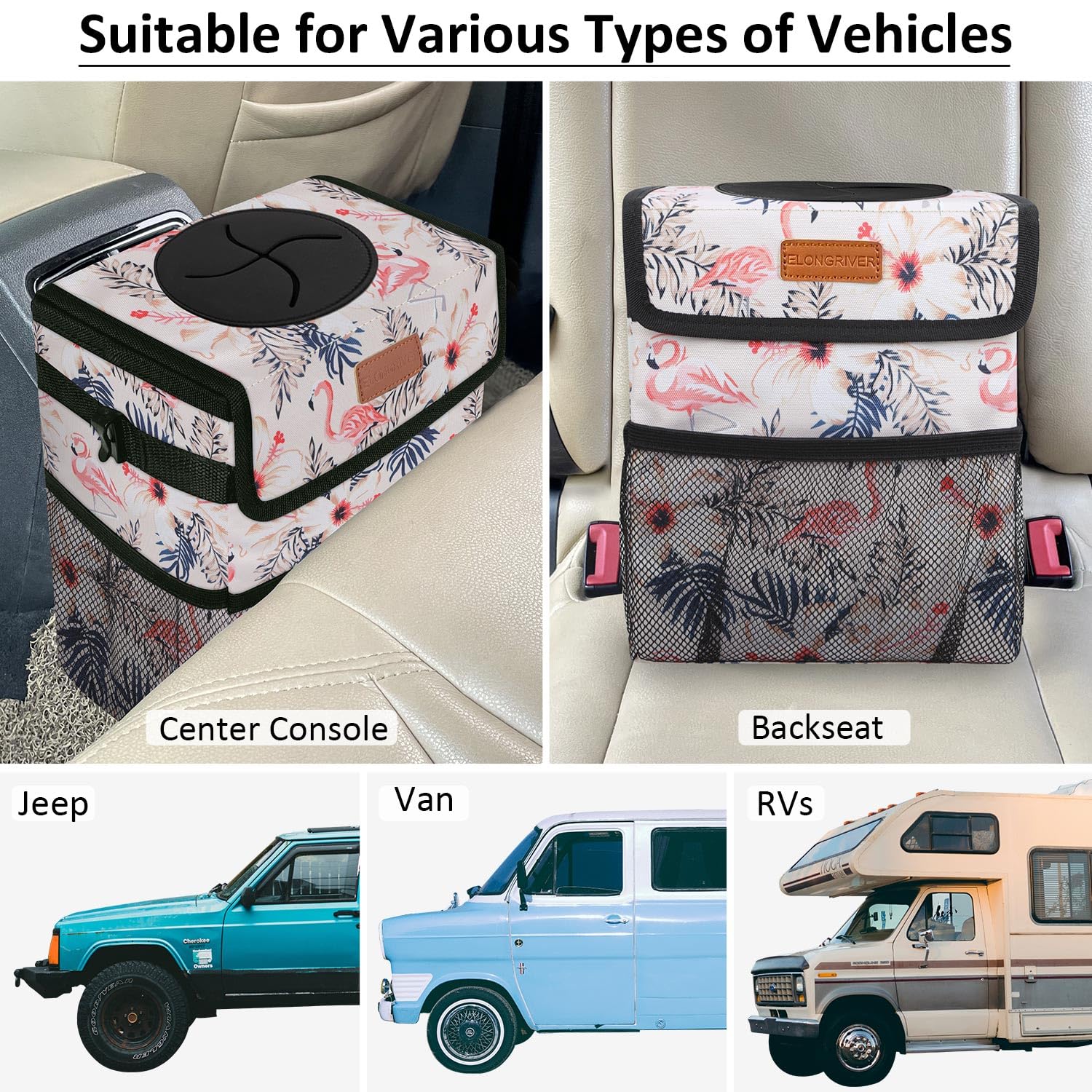 Elongriver Car Trash Can Bin For Back Seat, Leak Proof, Cute Car Trash Bag Hanging, Vehicle Trash Can For Suv Truck Van, Automot