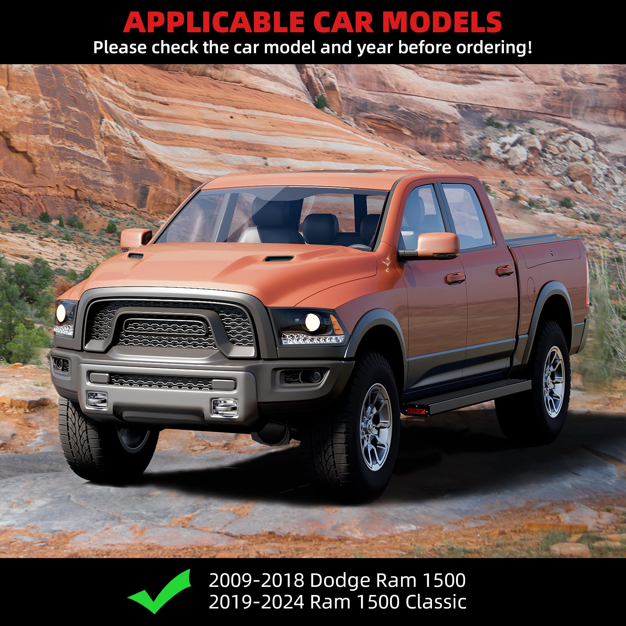 KYBOLT Running Boards 6.5 Inches - Aluminum Side Steps for 2009-2023 Dodge Ram 1500 Quad Cab