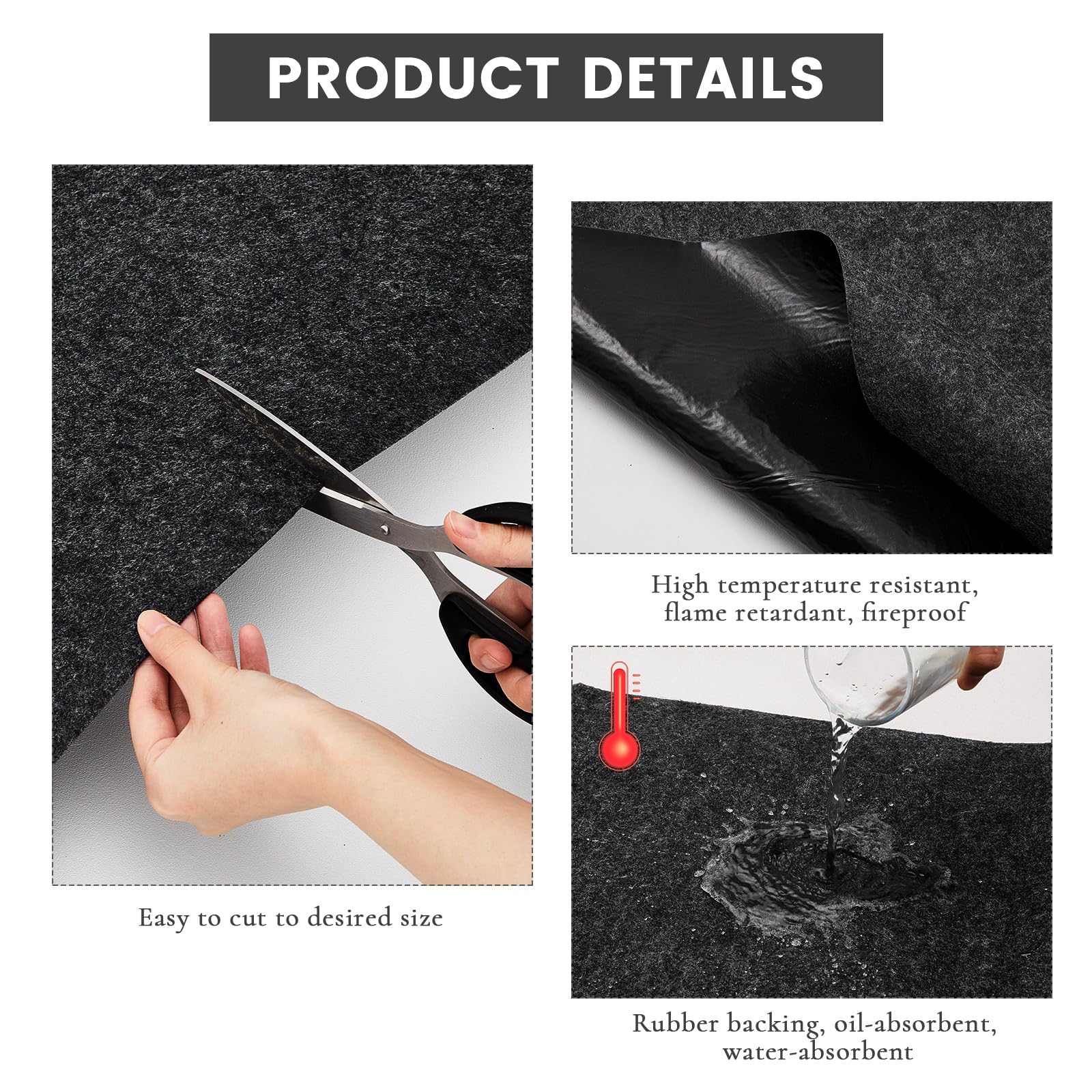 Datanly 3 Pcs 36 X 60 Inch Oil Spill Mat For Driveway Garage Under Car Leaks Absorbent Oil Pad, Black Rubber Mat Garage Floor Pr