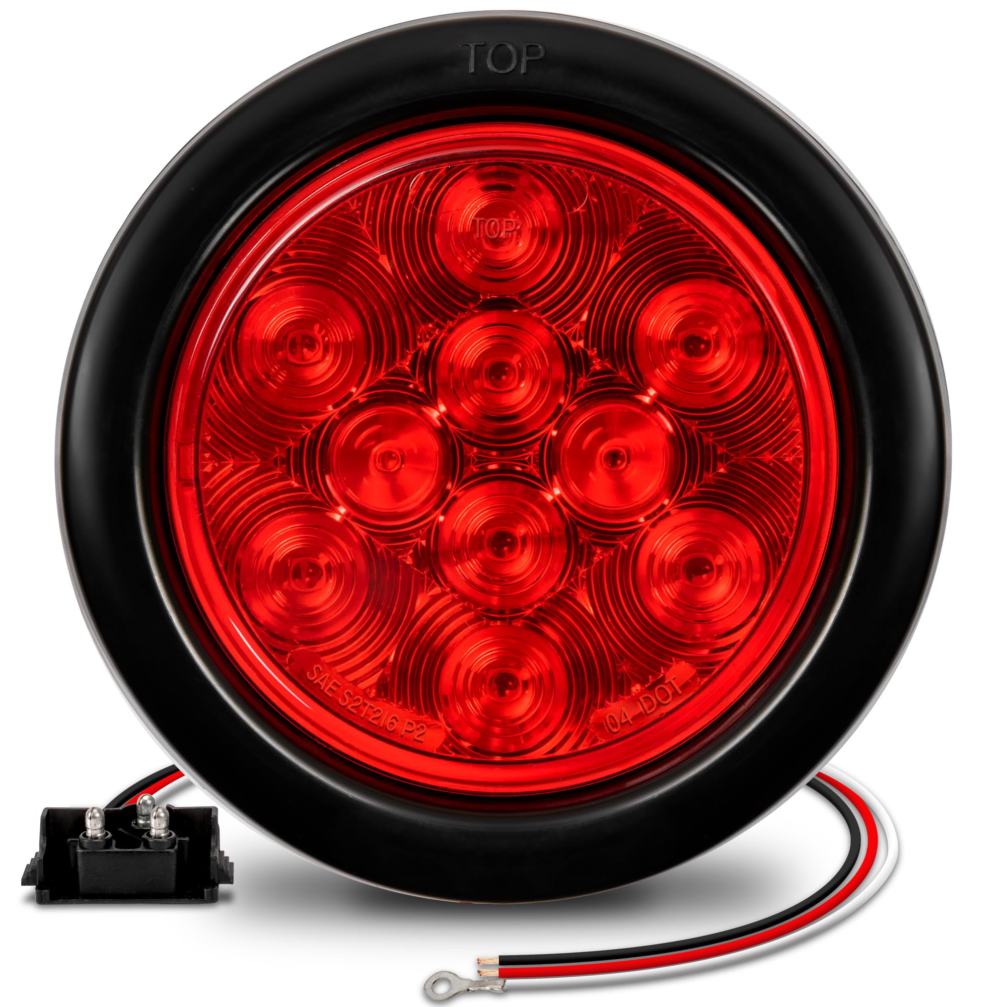 TRUE MODS 4 Round Red LED Trailer Tail Lights [DOT Certified] [Grommet & Plug Included] [IP67 Waterproof] Turn Stop Brake Traile