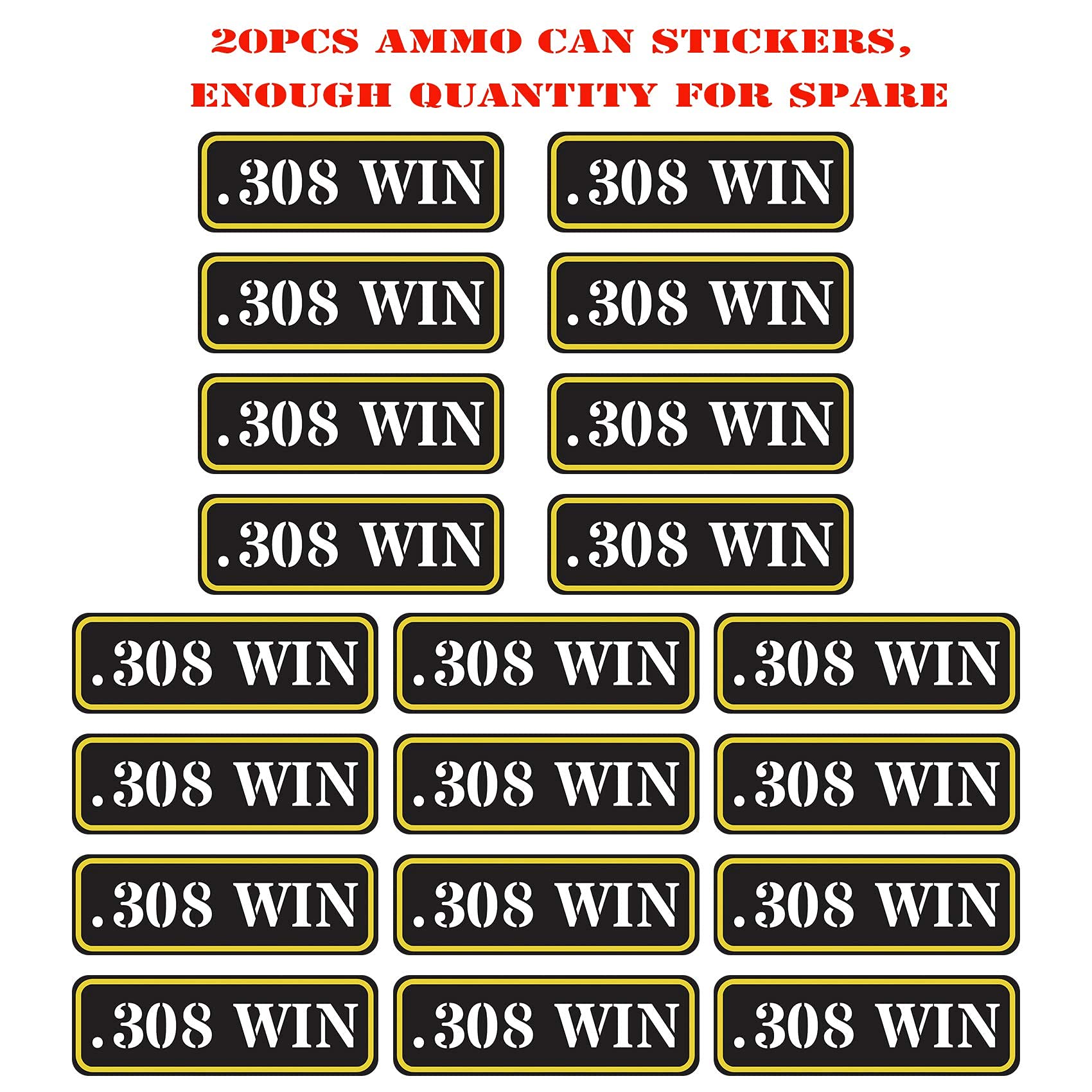 Aolamegs Ammo Can Vinyl Sticker Set Decal Label For Cans Cases Boxes .22 .223 .308 9Mm .380 .45 5.56 7.62 12Ga 300Blk (20 Pack/.