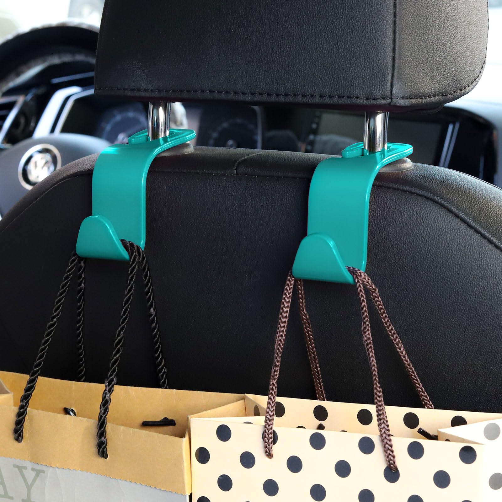 Soleebee 4 Pack Car Headrest Hook Universal Car Seat Hook Auto Hook Car Back Seat Hangers Storage Organizer (Teal)