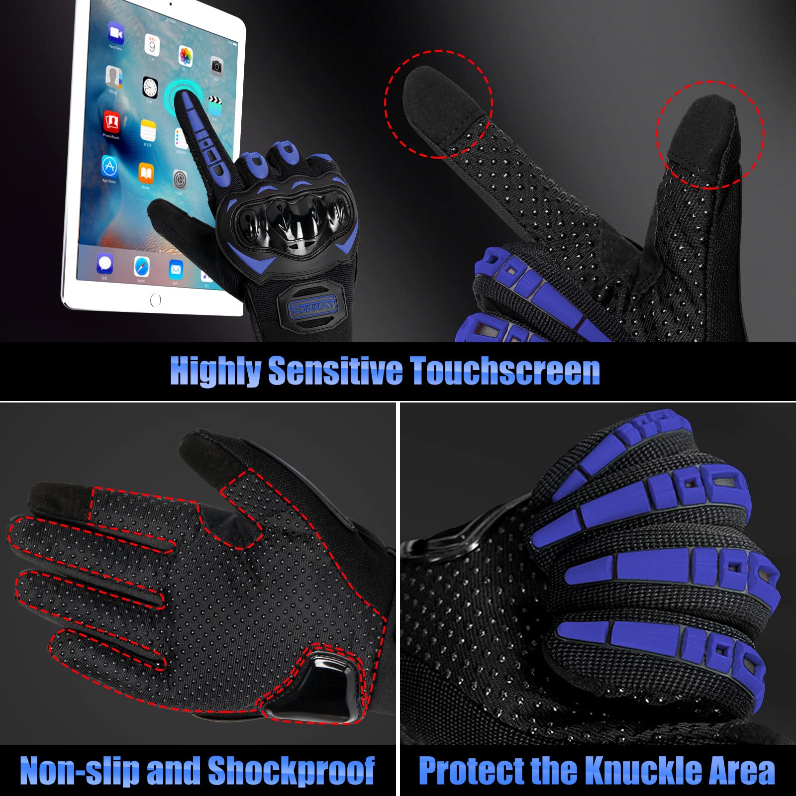 Lvnrids Motorcycle Gloves For Men Full Finger Touchscreen Racing Motorbike Gloves For Bmx Atv Mtb Riding Racing Cycling Blue M