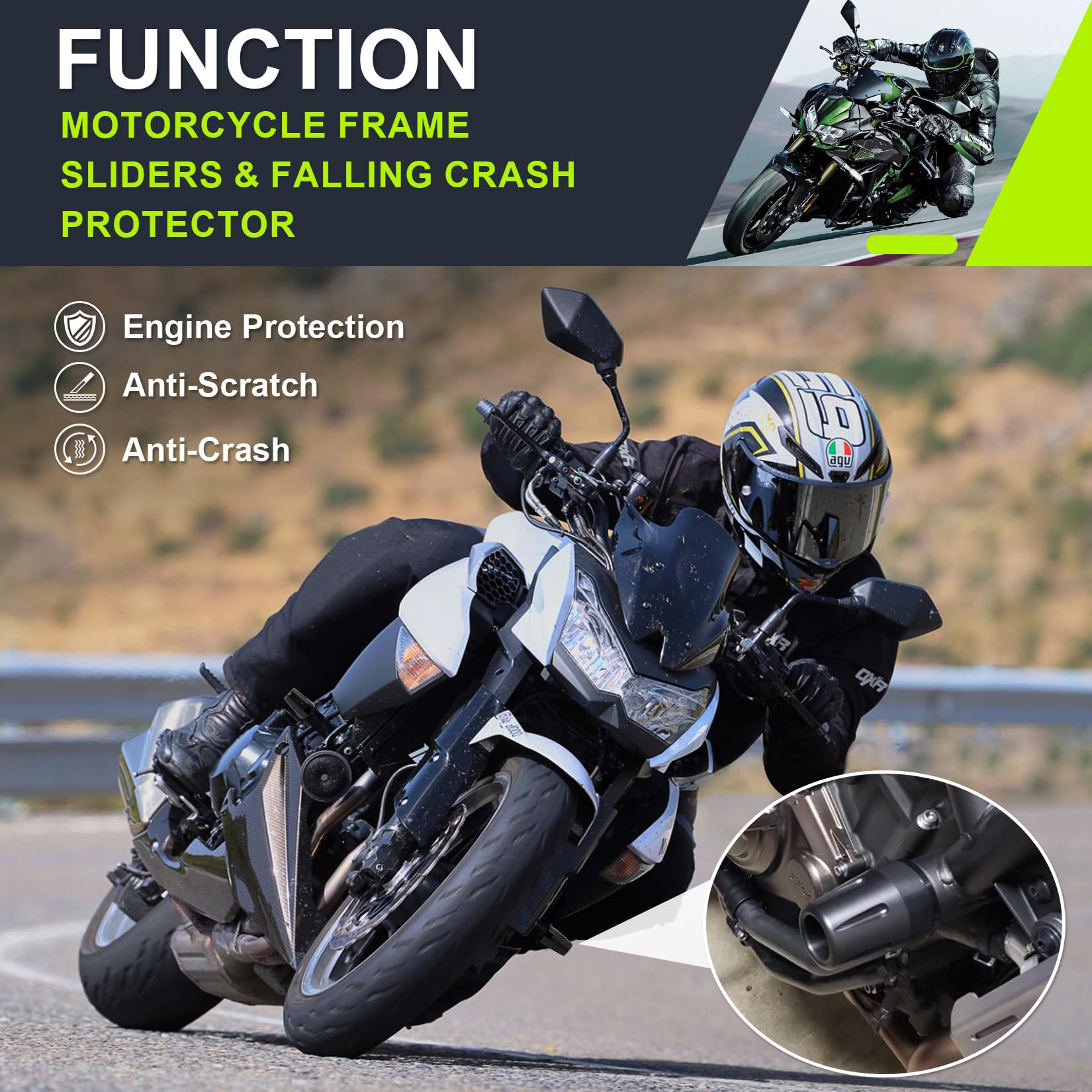 PSLER Motorcycle Frame Sliders - Falling Crash Protector Guards No Cut Kits Black for FZ07 FZ-07 2014-2017,for MT07 MT-07 2018-2