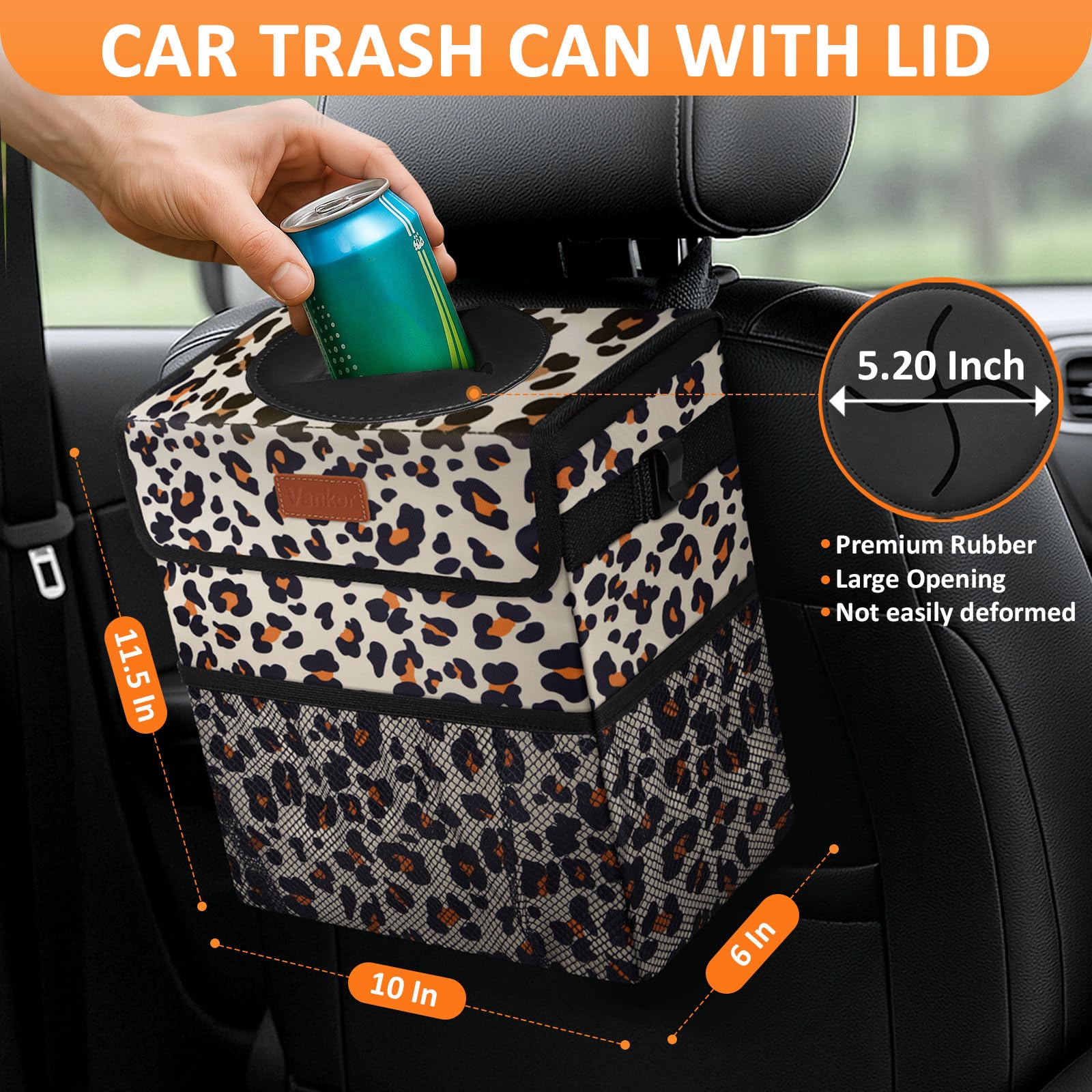Vankor 3 Gallons Cute Car Trash Can, Car Accessories For Interior Leak Proof Can Trash Bag Hanging Waterproof Automotive Vehicle