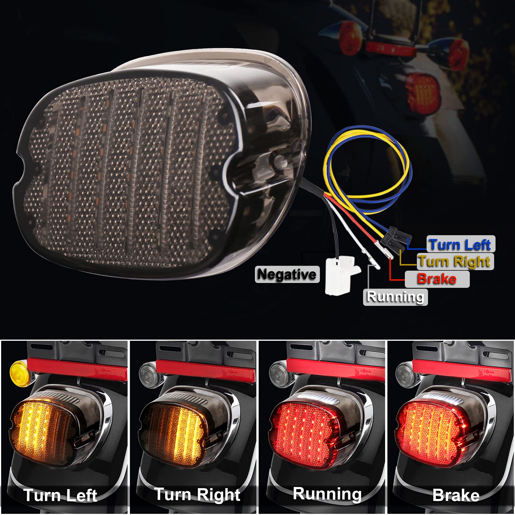 Movotor Tail Light Led Integrated Turn Signal Brake Running Light Low Profile Smoked Rear Light Compatible With Harley Sportster 883 1200 Dyna Road King Electra Glide