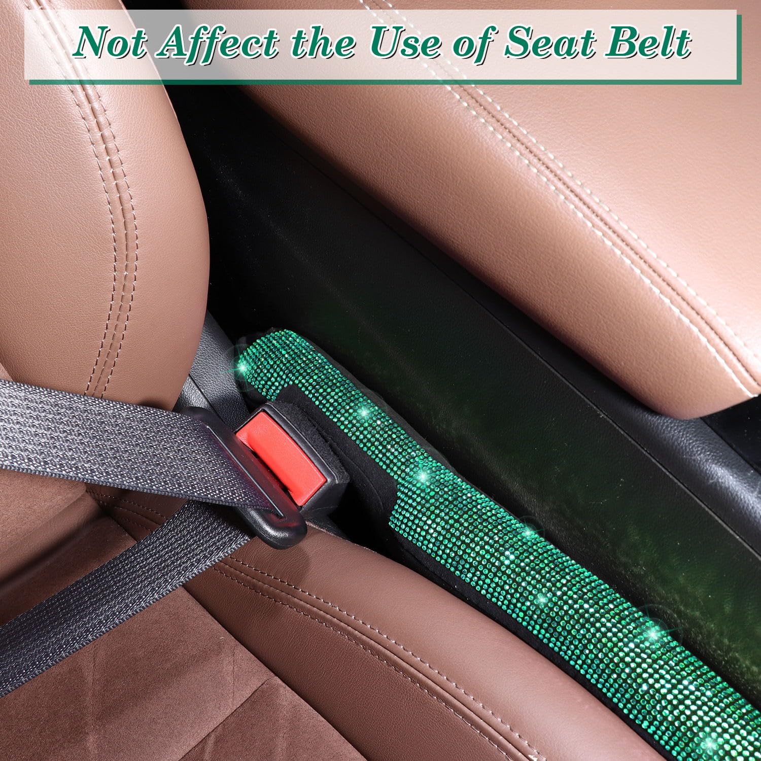 Tobequeen Green Car Seat Gap Filler, Universal Fit For Car Suv Truck, Handmade Crystal Diamond Rhinestone Green Bling Car Access