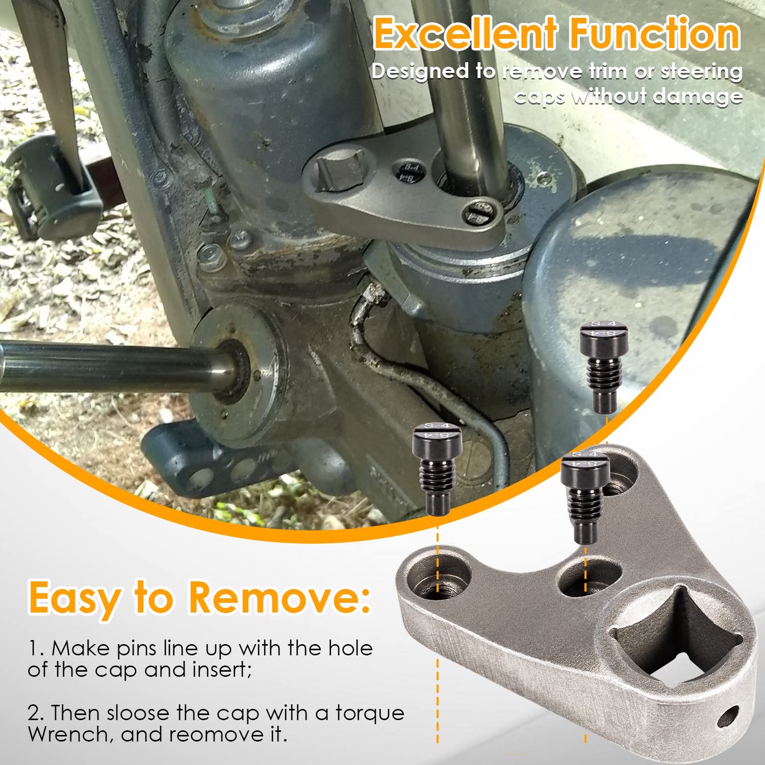 Yoursme Trim/Tilt Pin Wrench MT0004, 38mm x 4mm, Alloy Steel, Grey for Seastar & Yamaha 4 Stroke V6 Hydraulic Cylinders