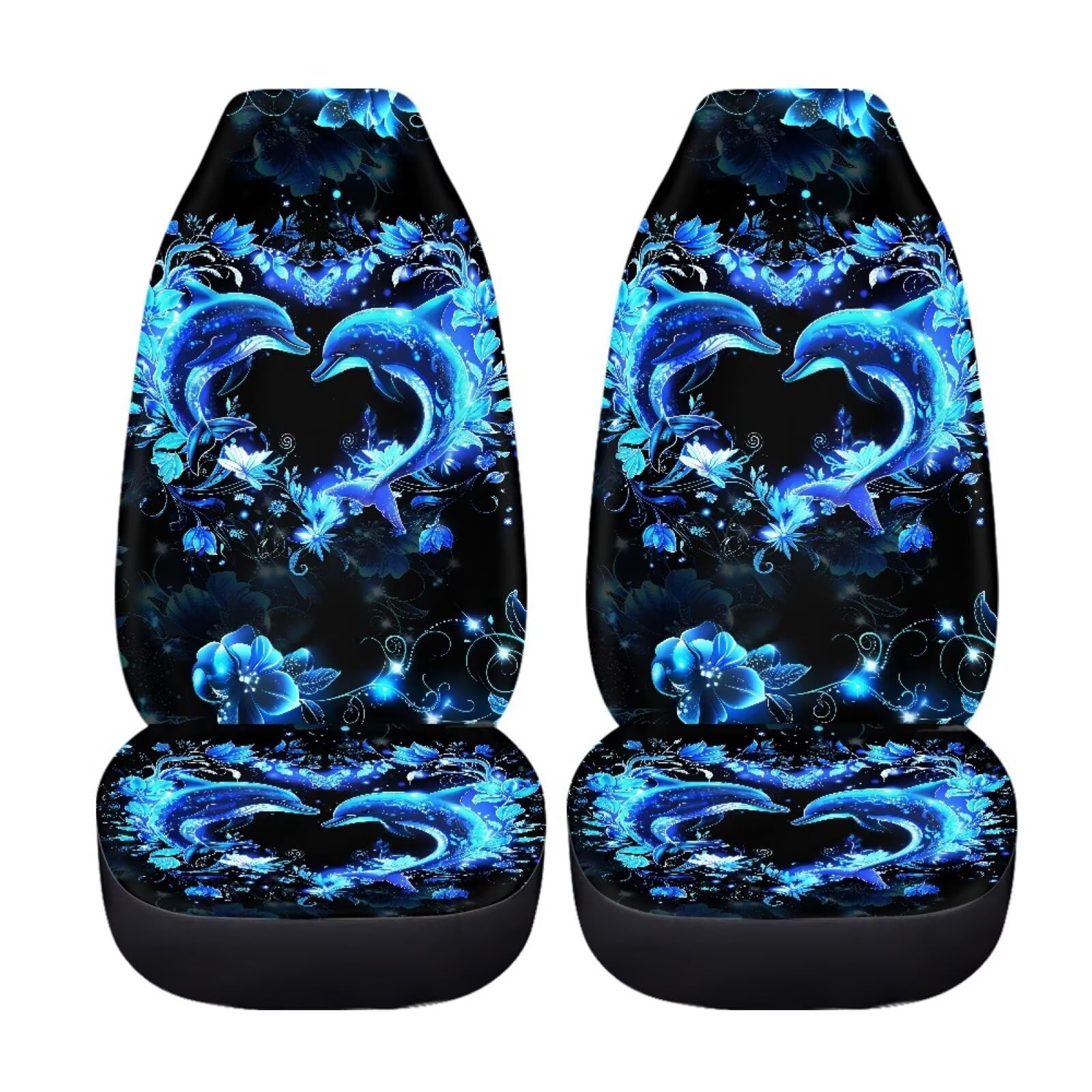 Bigcarjob Neon Dolphin Car Seat Cover Set Of 2 Pcs - Cute Dolphin Print Auto Interior Accessories, Vehicle Bucket Seat Protector
